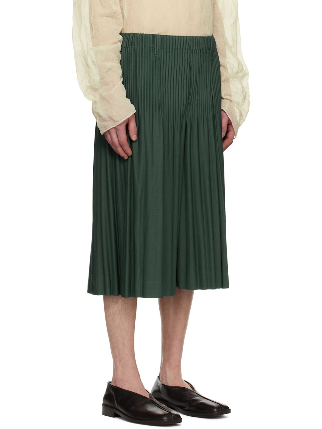 Green Tailored Pleats 1 Shorts - 2
