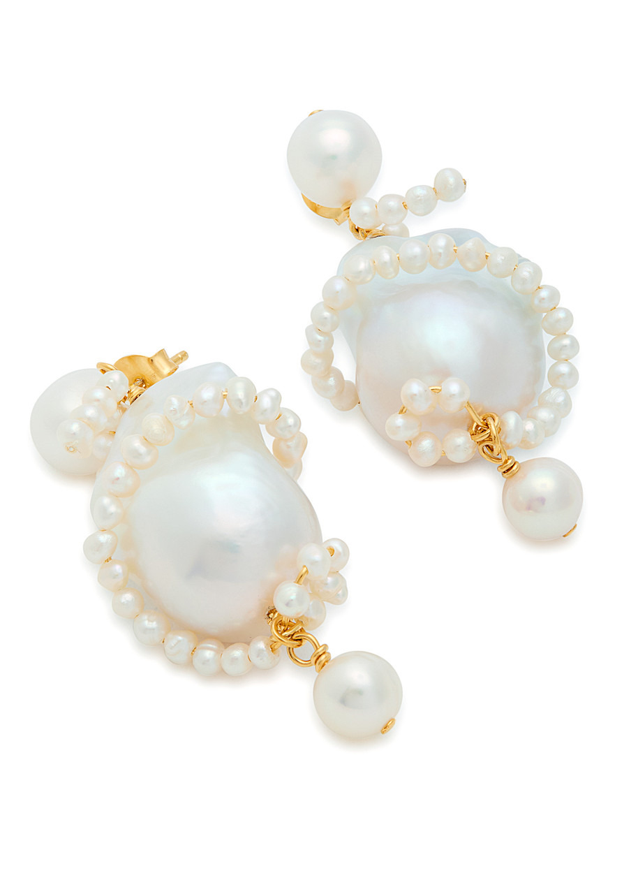 Completedworks Carvings Pearl-embellished 18kt Gold Vermeil Drop Earrings - 3
