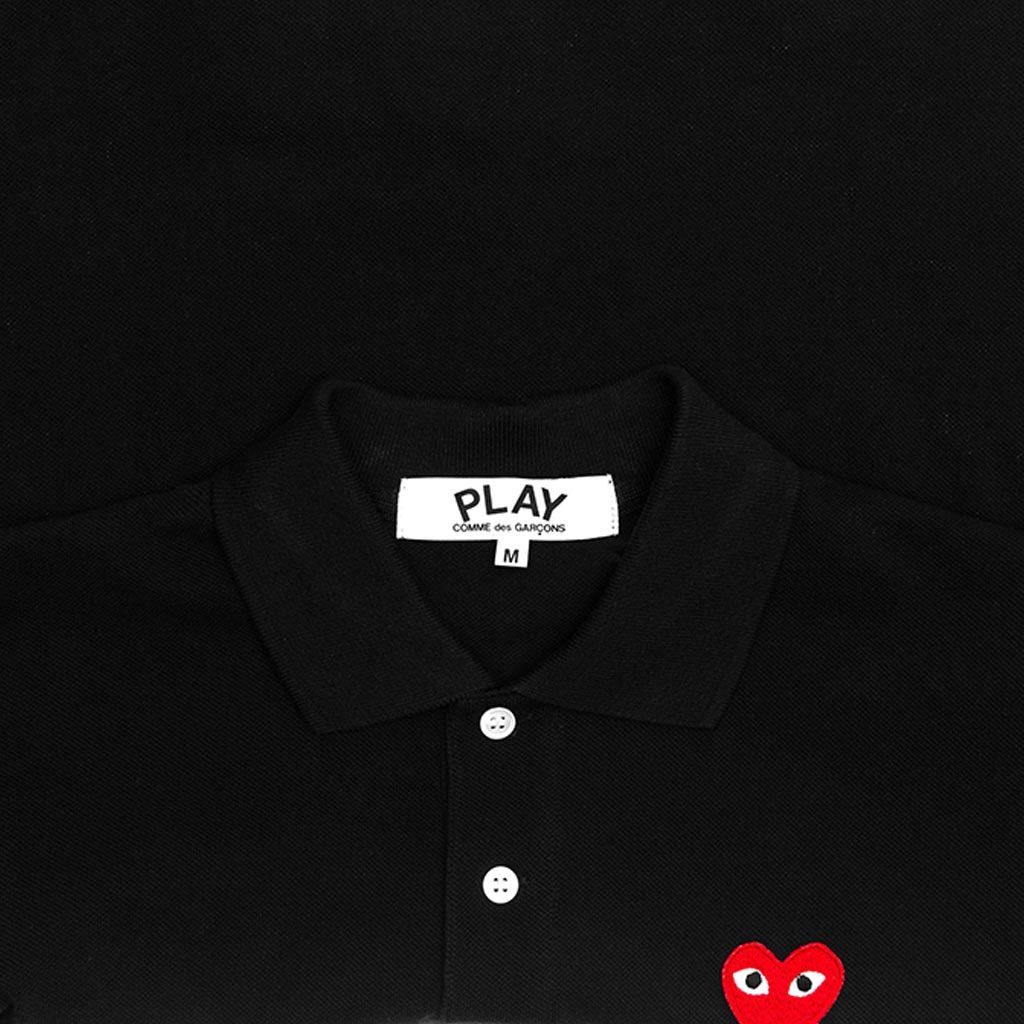 COMME DES GARCONS PLAY WOMEN'S RED EMBLEM POLO TEE - BLACK - 3