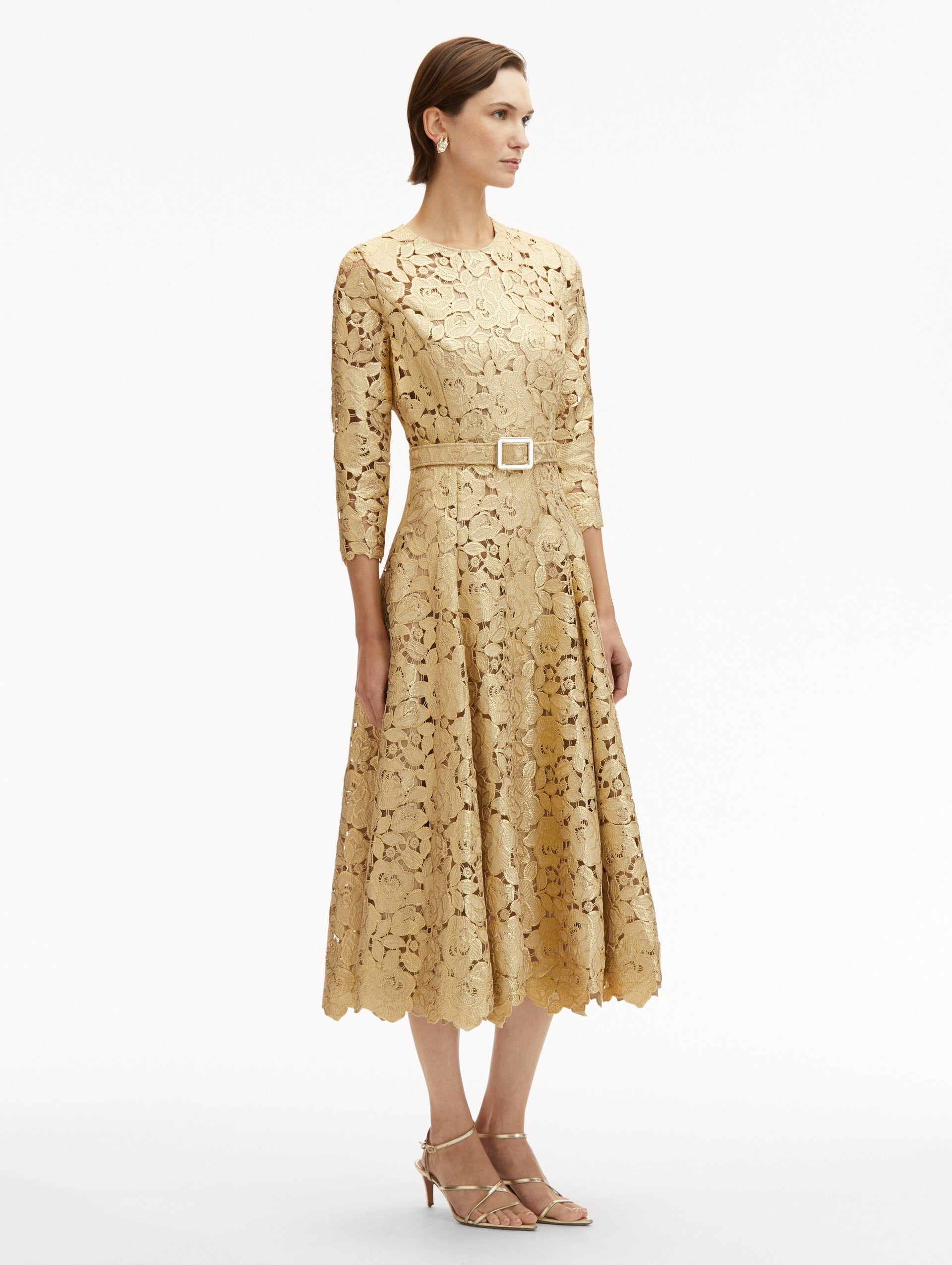 GOLD FOIL ROSE GUIPURE DRESS - 4
