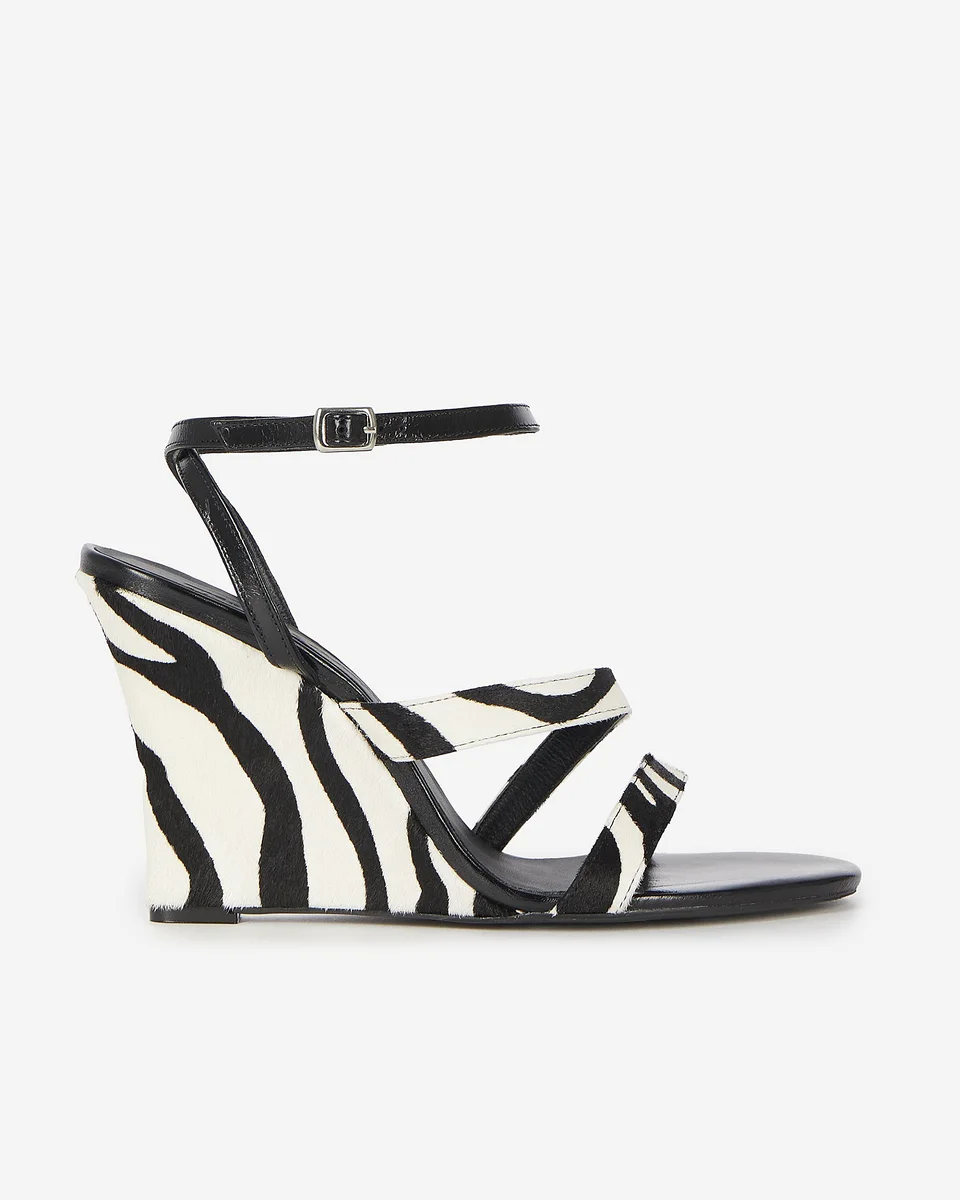 ZEBRA FOAL-EFFECT WEDGE-HEELED SANDALS - 1