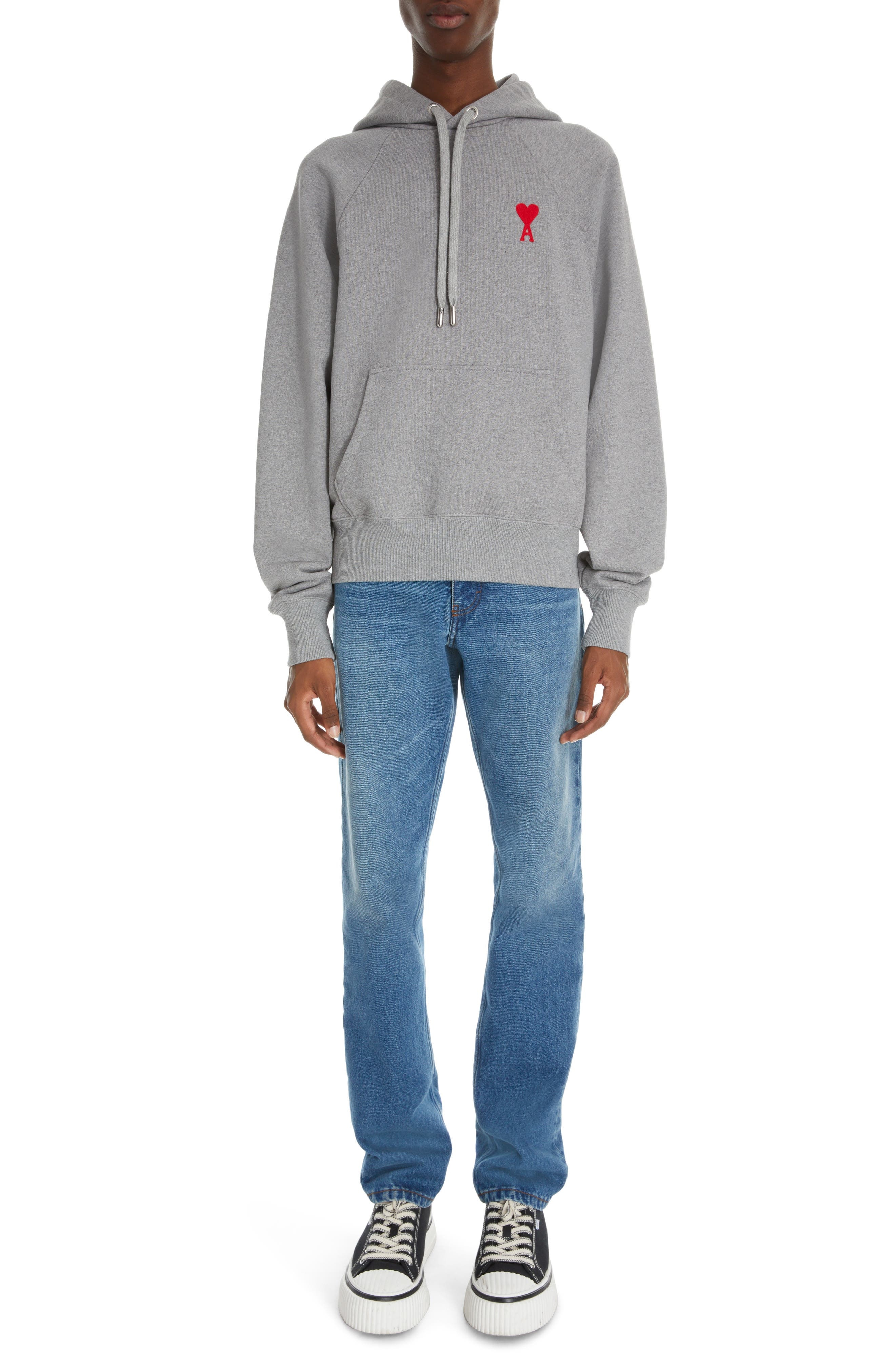 AMI PARIS AMI Alexandre Mattiussi Ami De Coeur Oversize Organic Cotton Hoodie in Heather Grey/055 at - 7