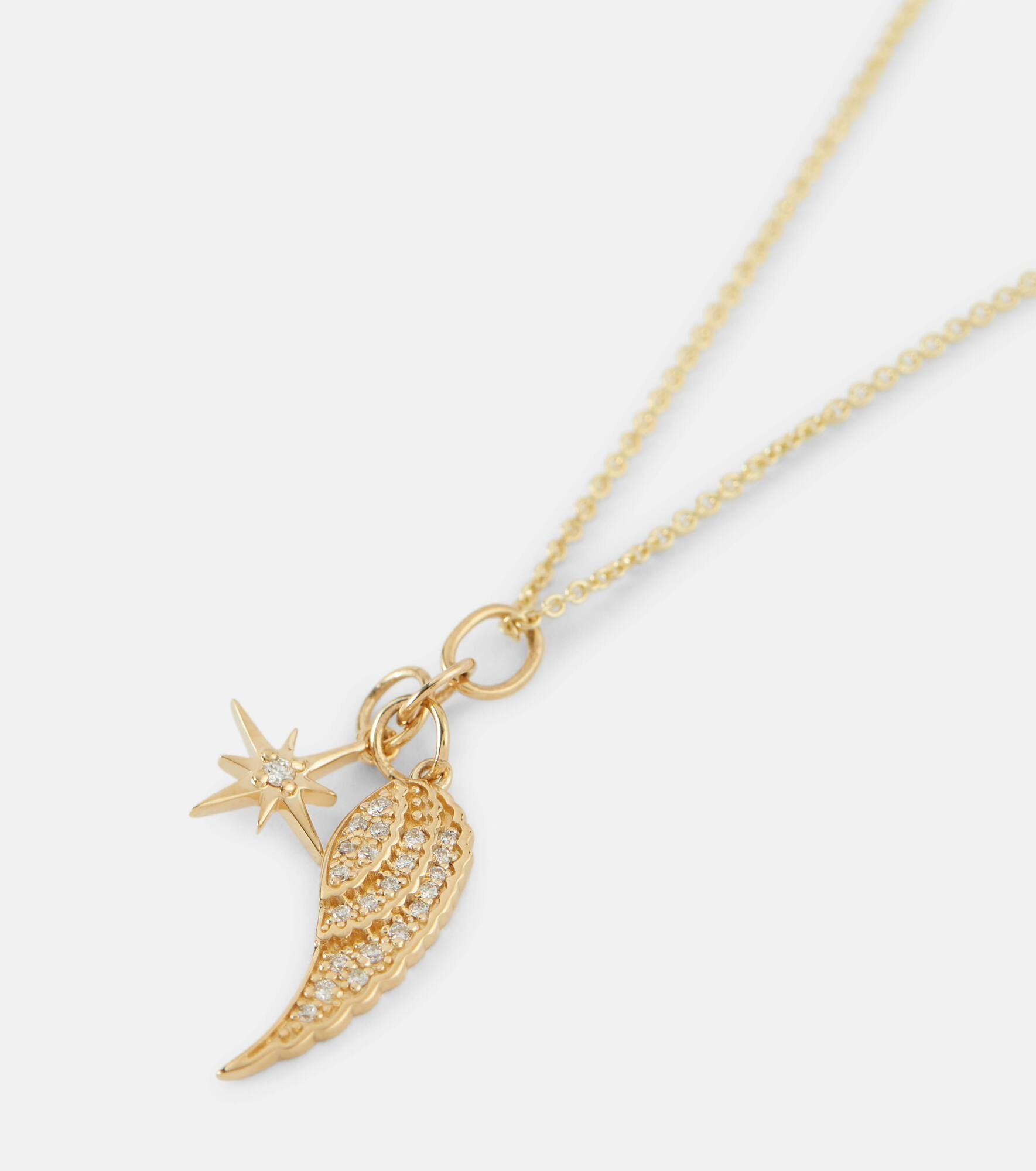 Wing and Starburst 14kt gold necklace with diamonds - 6