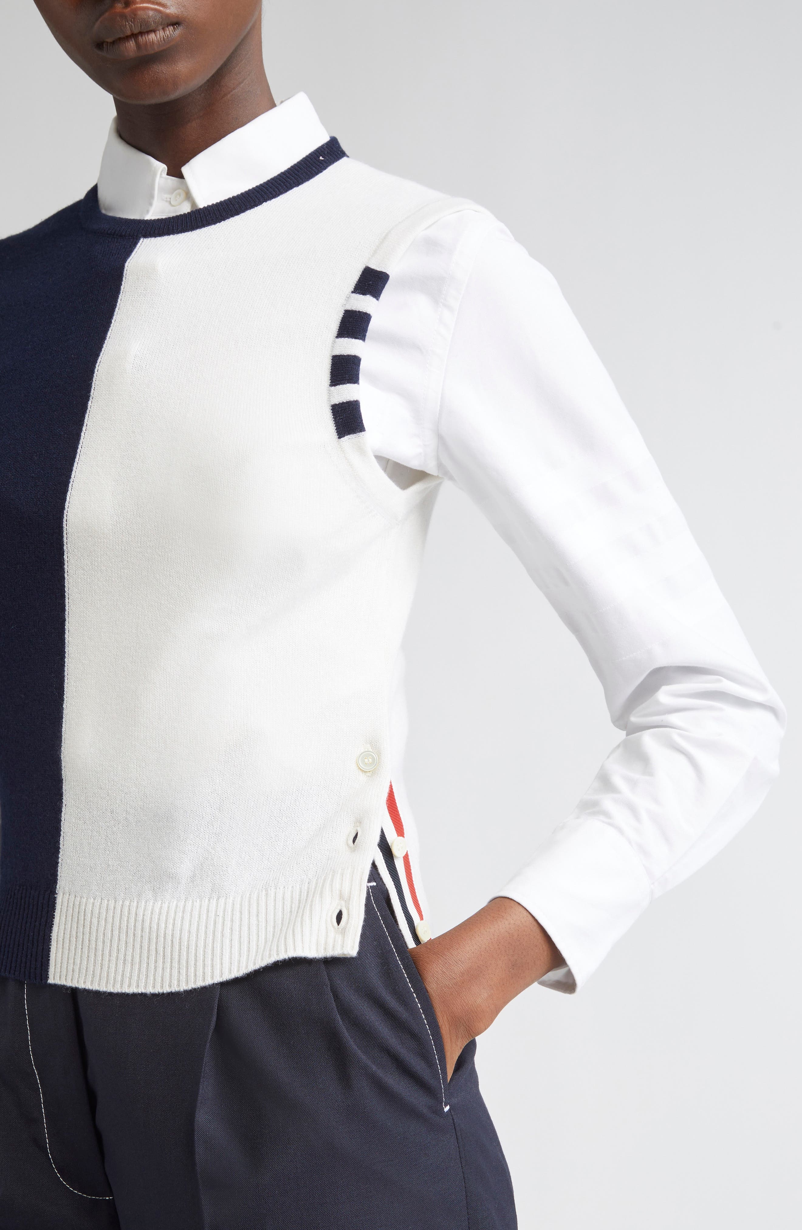 Thom Browne 4-Bar Crop Cashmere Sweater in Navy/White at Nordstrom - 5