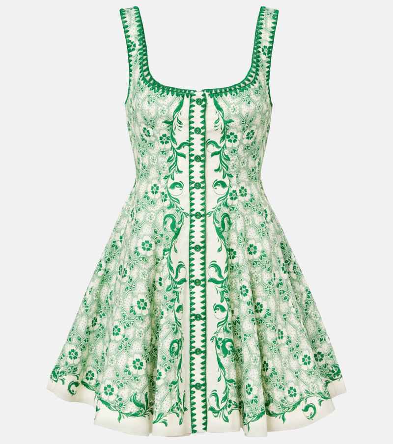 올리브 인쇄 린넨 및 면 minidress 1