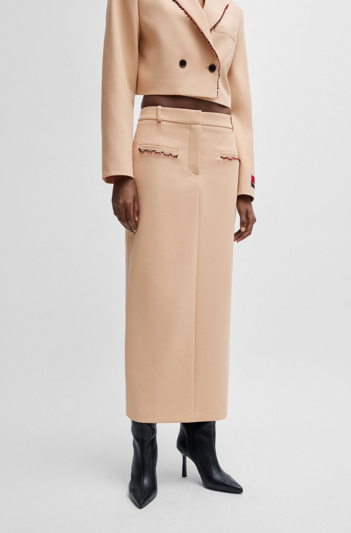 HUGO X LES BENJAMINS LOW-RISE PENCIL SKIRT WITH BEADED TRIMS - 2