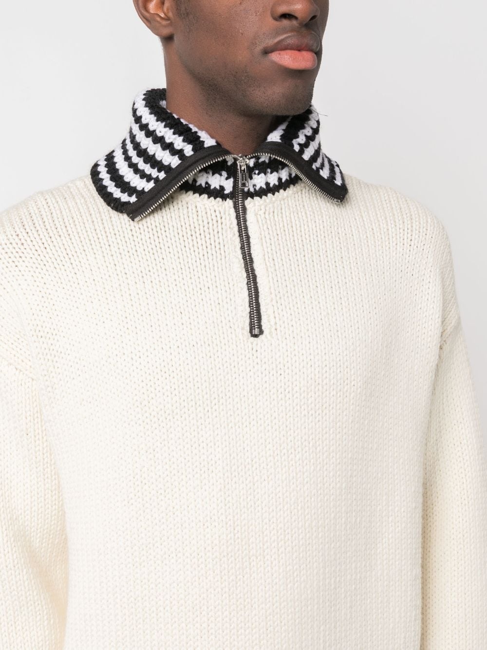 contrasting-collar ribbed jumper - 5