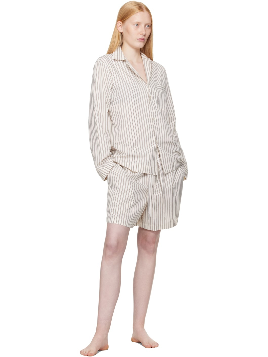 Off-White & Brown Poplin Pyjama Shorts - 4