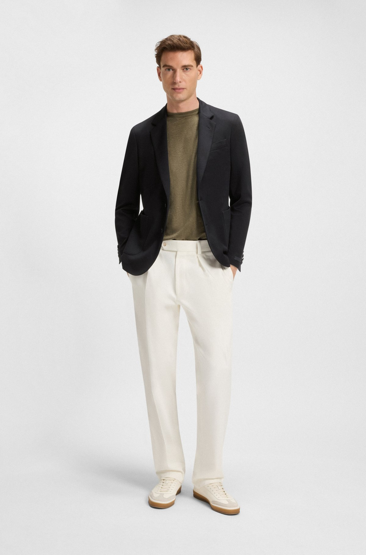 BECKHAM X BOSS BLAZER IN A MELANGE COTTON BLEND - 4
