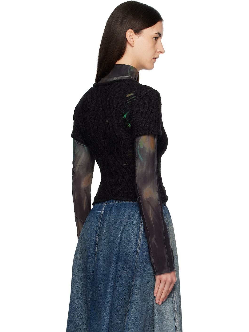 Black & Green Cap Sleeve Sweater Layered T-shirt - 3
