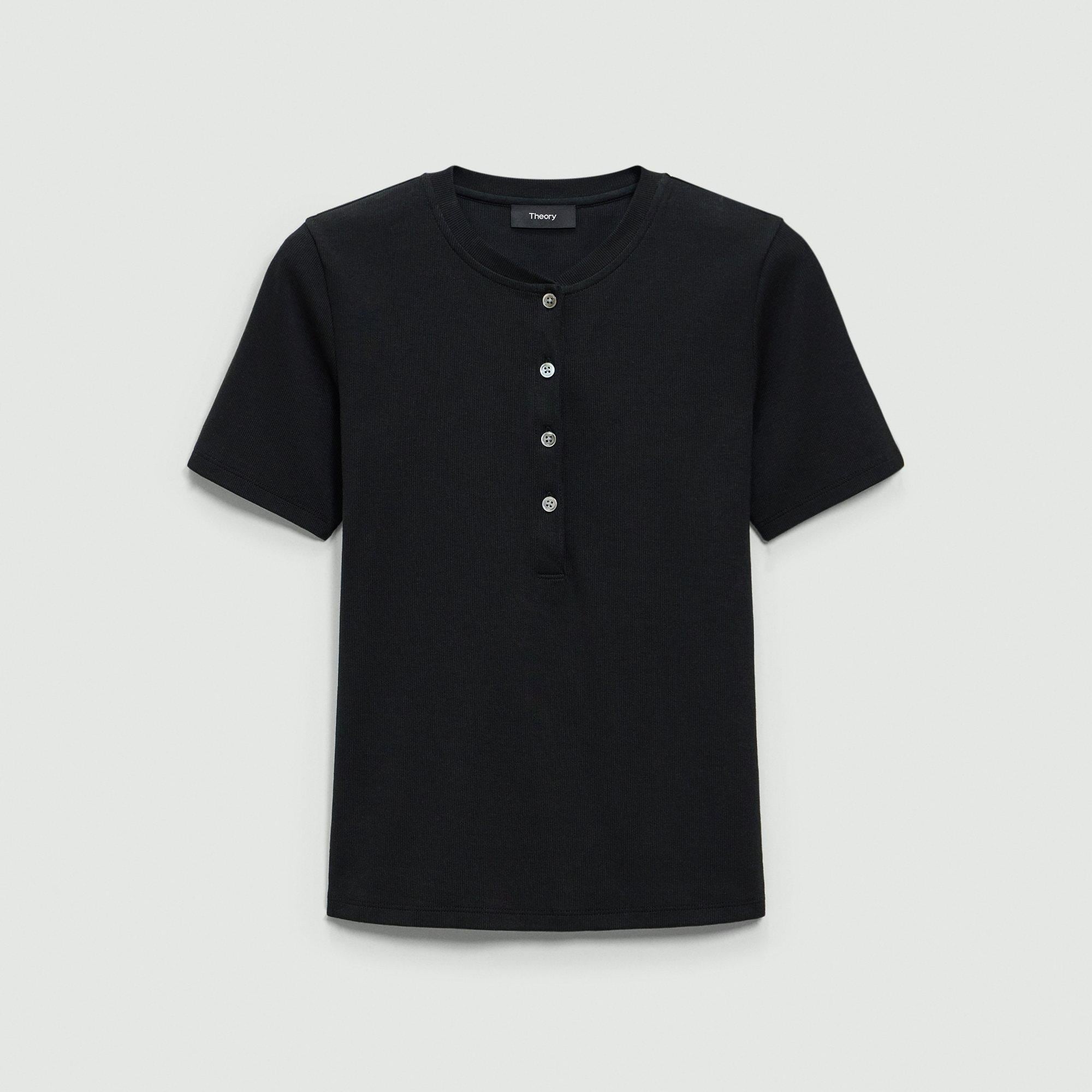 Ribbed Henley Top in Compact Stretch Knit - 1