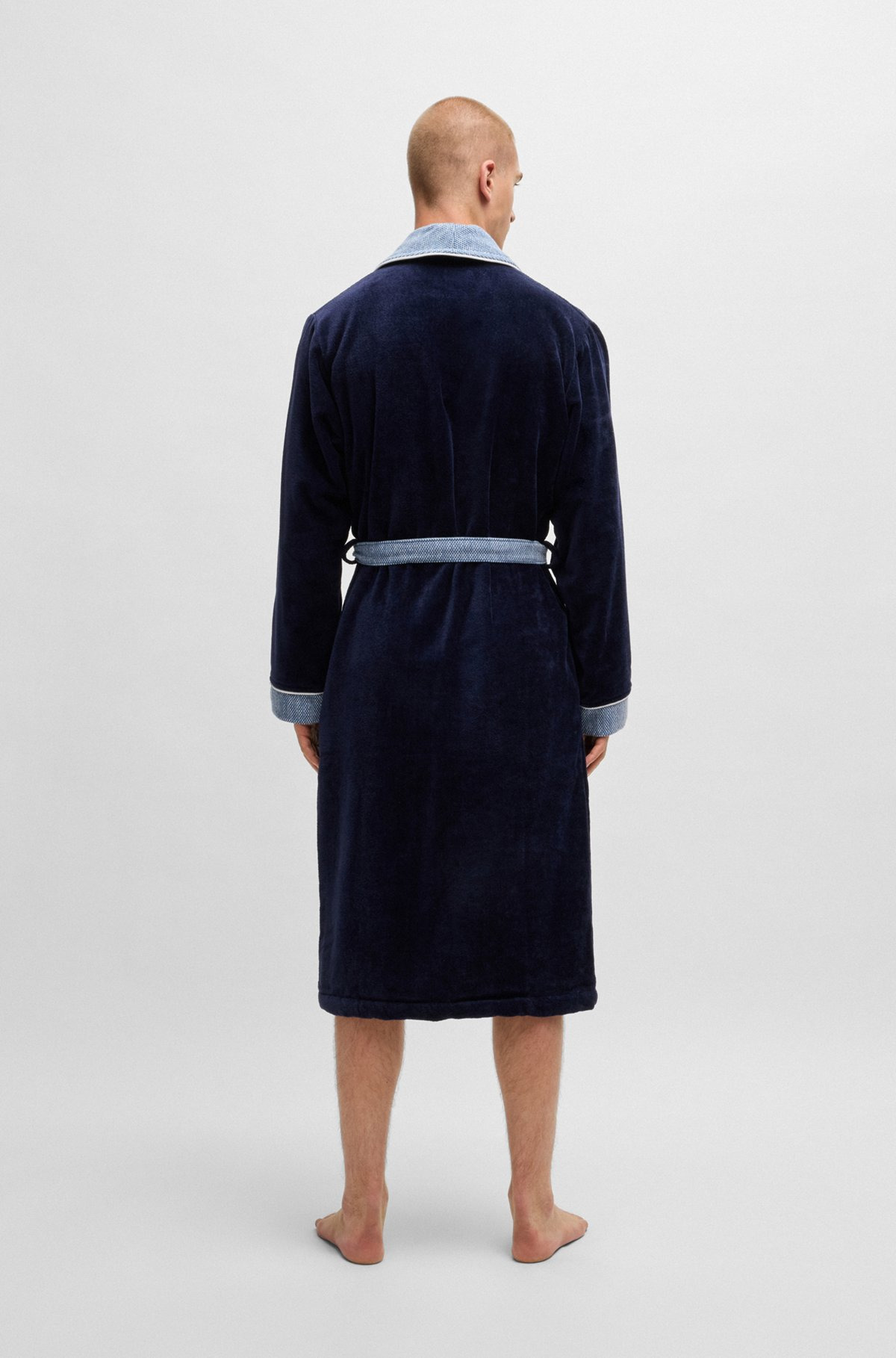 NAVY COTTON-VELVET DRESSING GOWN WITH EMBROIDERED LOGO - 5