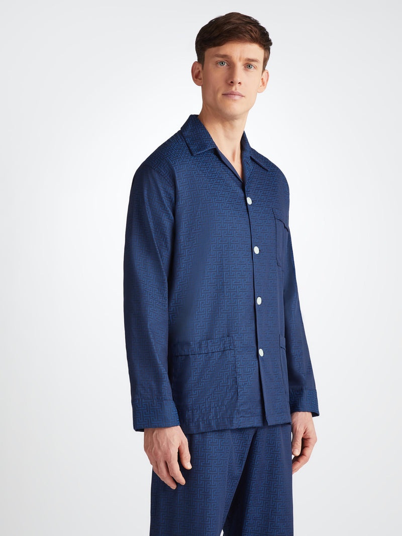 Men's Classic Fit Pajamas Paris 27 Cotton Jacquard Navy - 5
