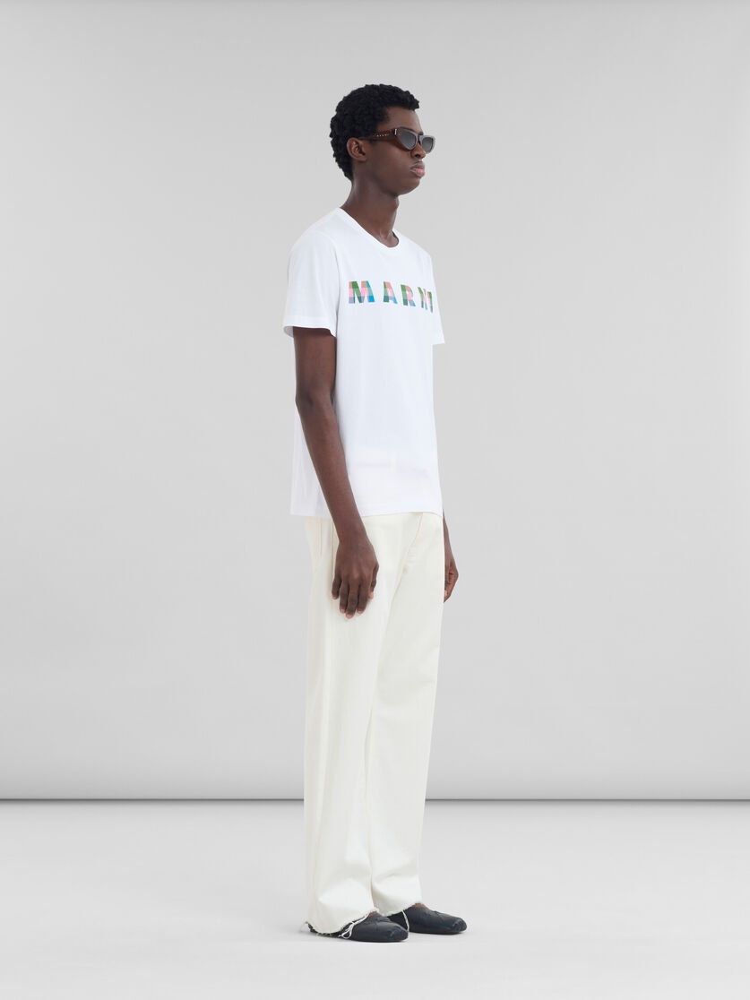 WHITE COTTON T-SHIRT WITH GINGHAM MARNI LOGO - 5