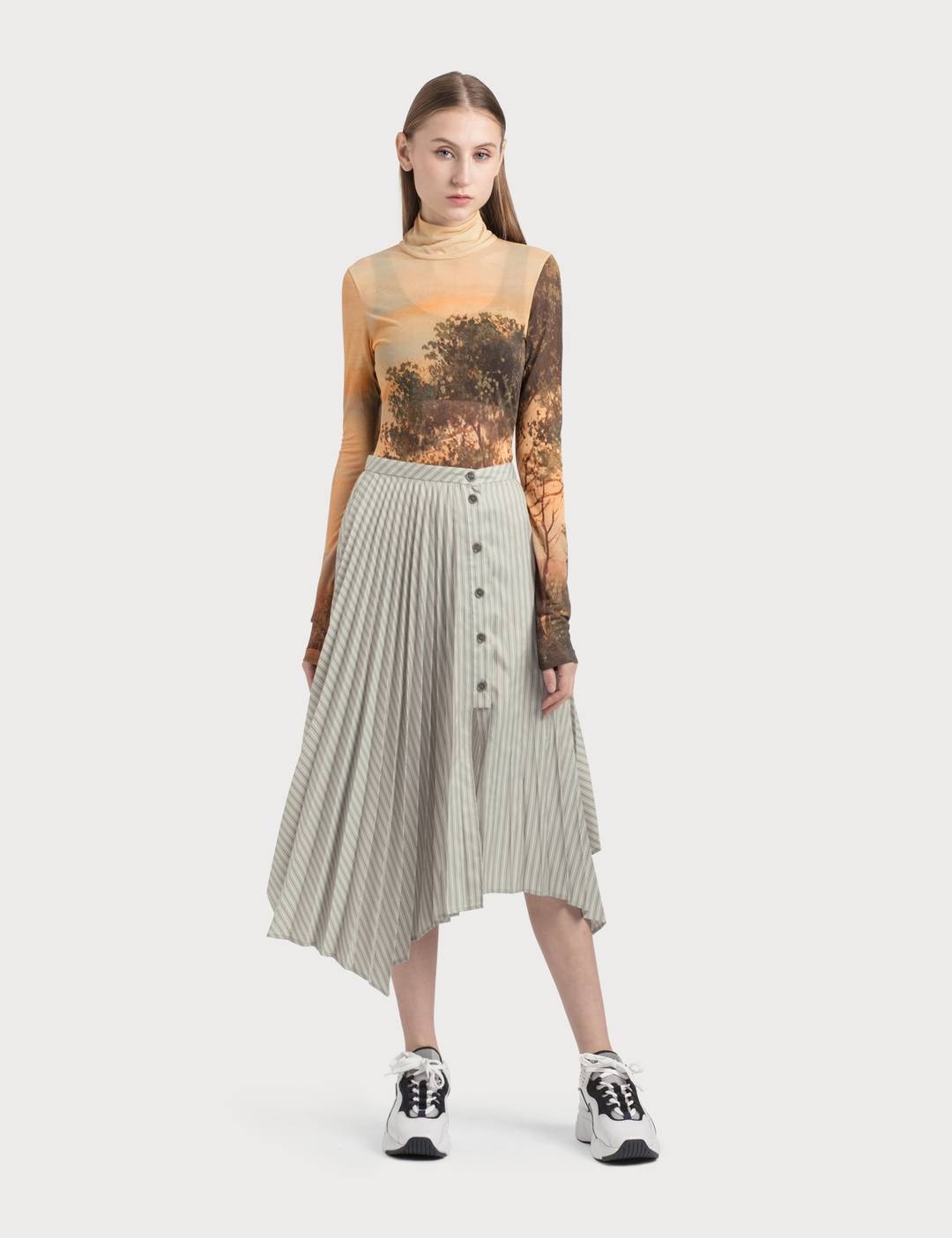 Ilia Stripe Asymmetric Pleated Midi Skirt - 1