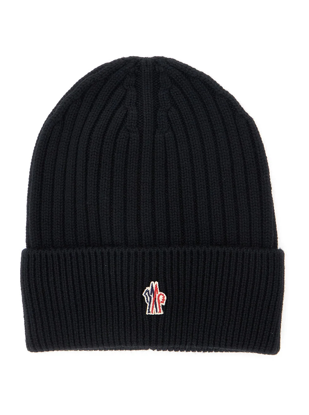 Moncler Grenoble Men Black Beanie With Turn-Up Brim And Logo Patch On The Front In Wool Man - 1