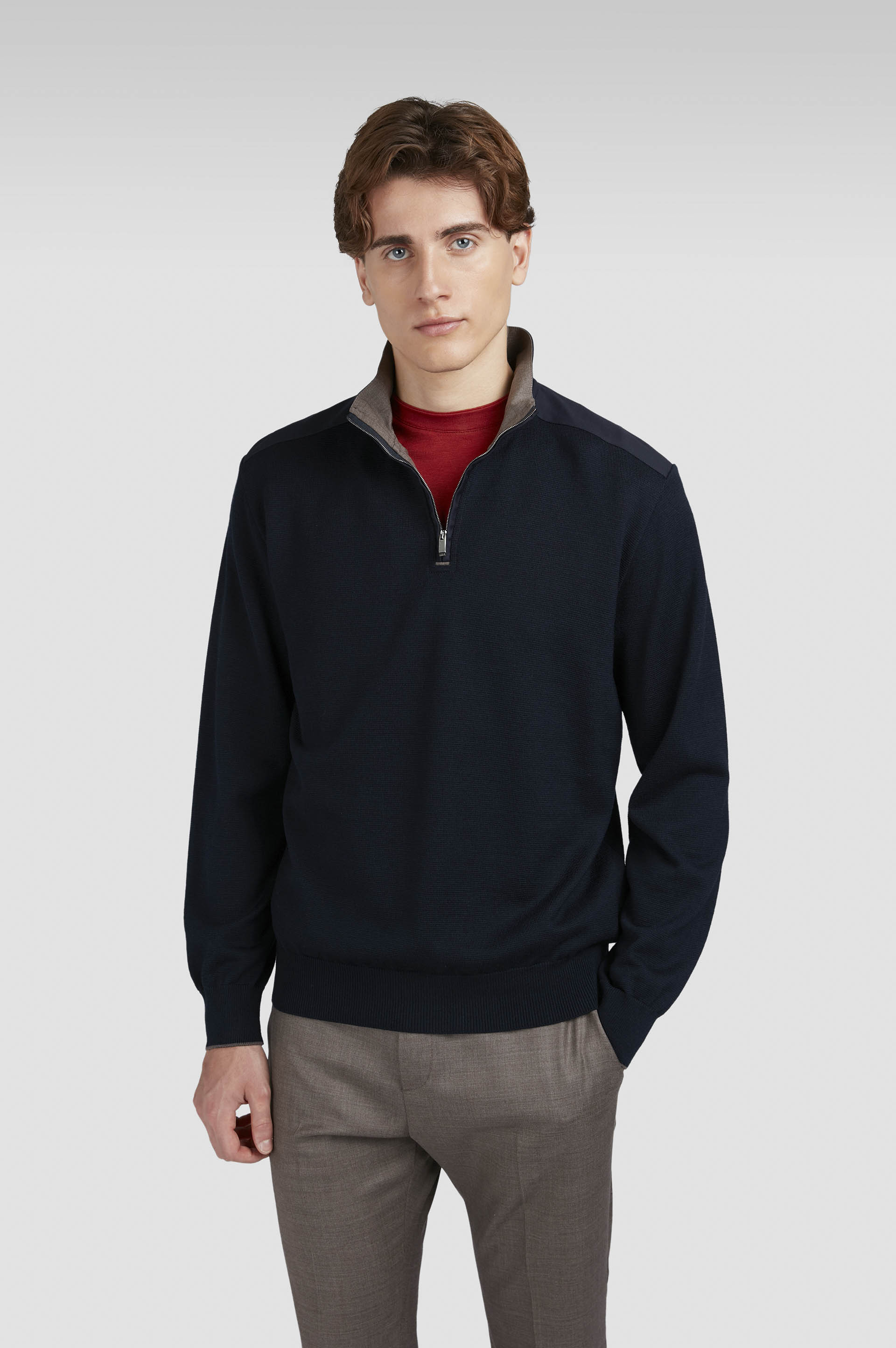 RIVIERA METAL SHARK FIN MERINO EXTRAFINE HALF ZIP SWEATER - 7