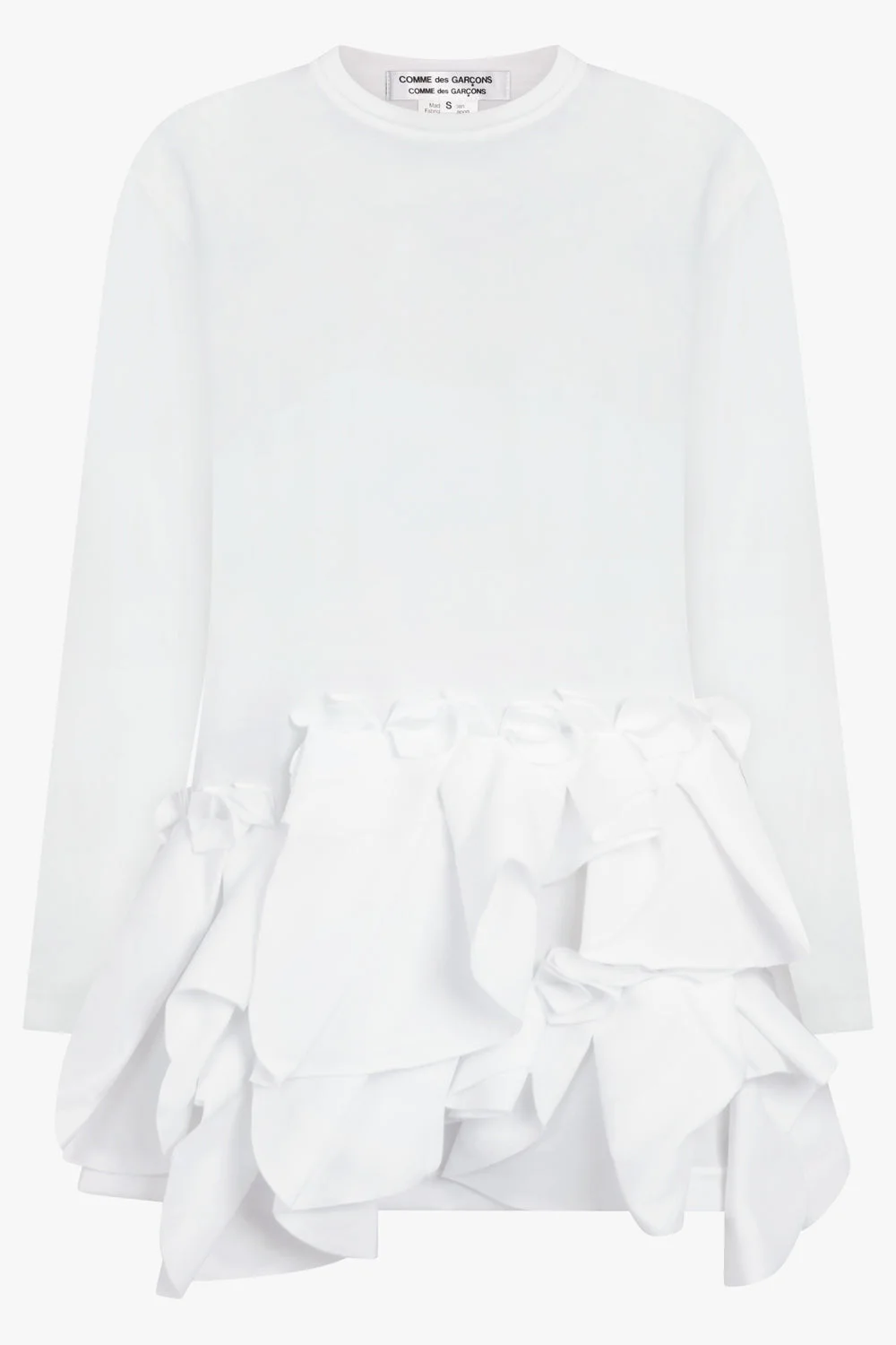 CREW NECK LS TOP WITH EXAGGERATED RUFFLE HEM | WHITE - 1