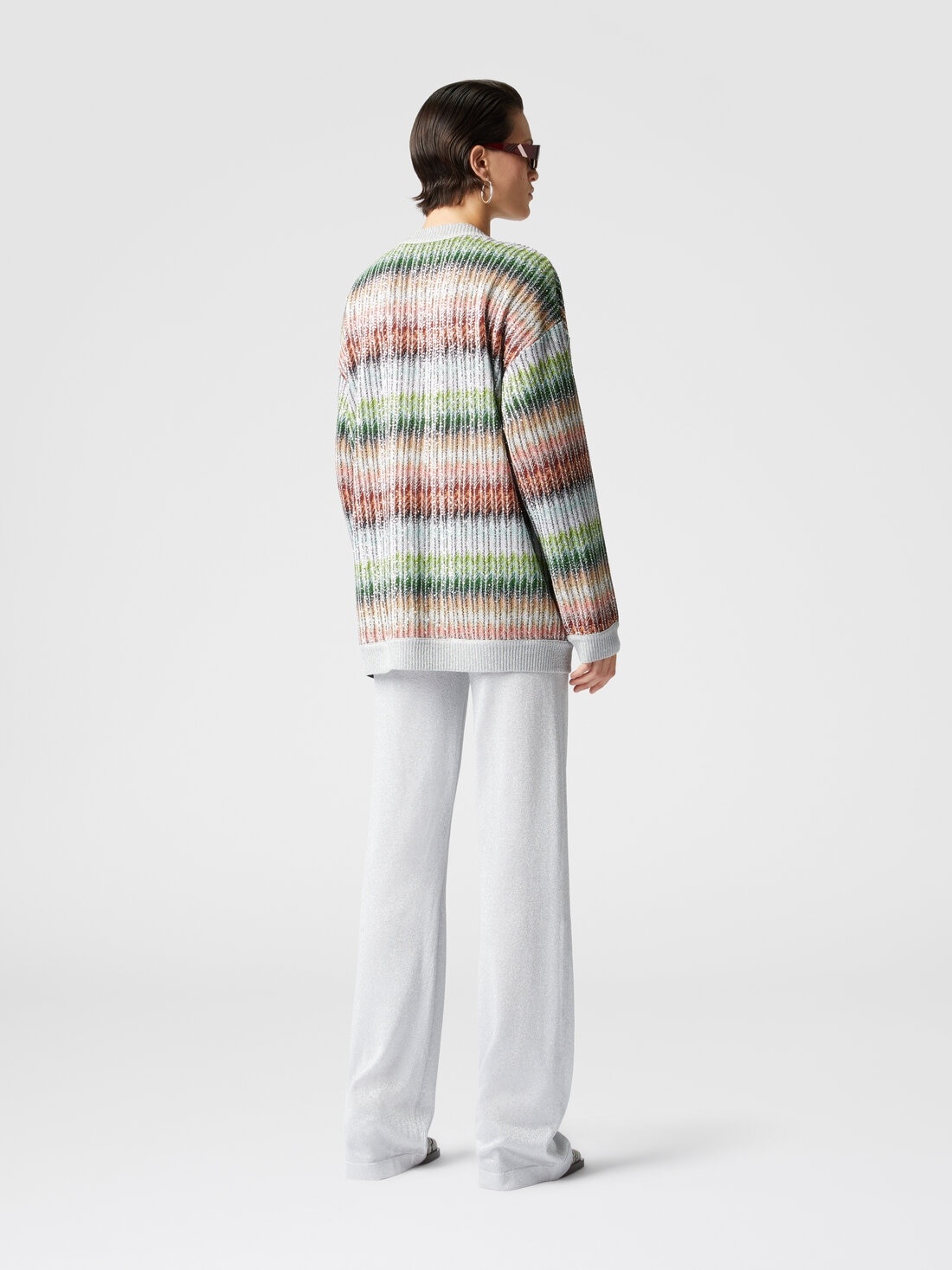 Oversized cardigan in gradient zigzag knit with sequins and front pockets - 3