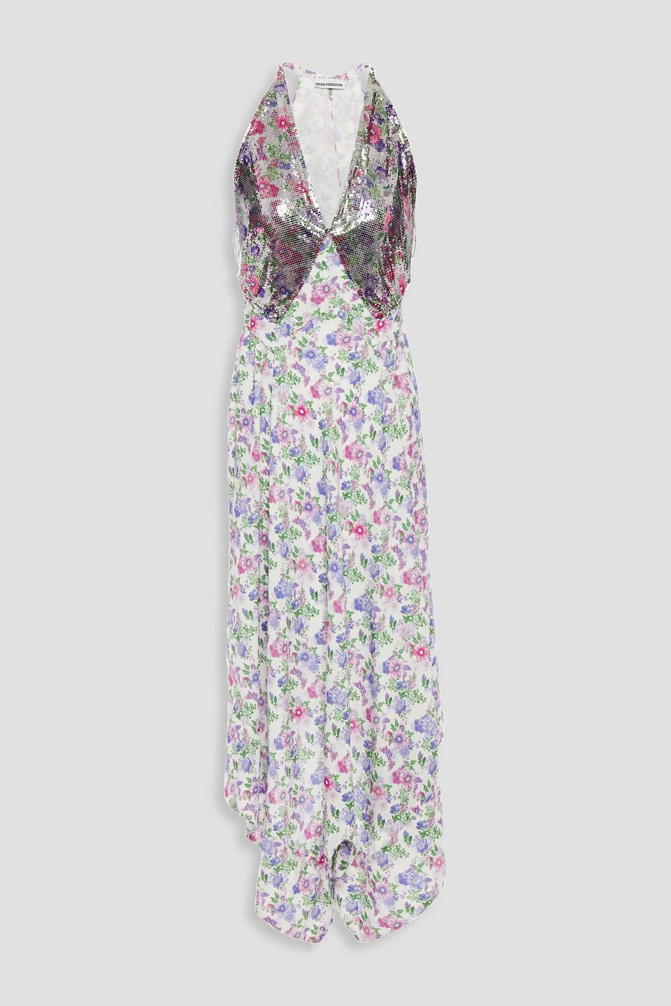 Draped floral-print chainmail and crepe de chine dress - 1