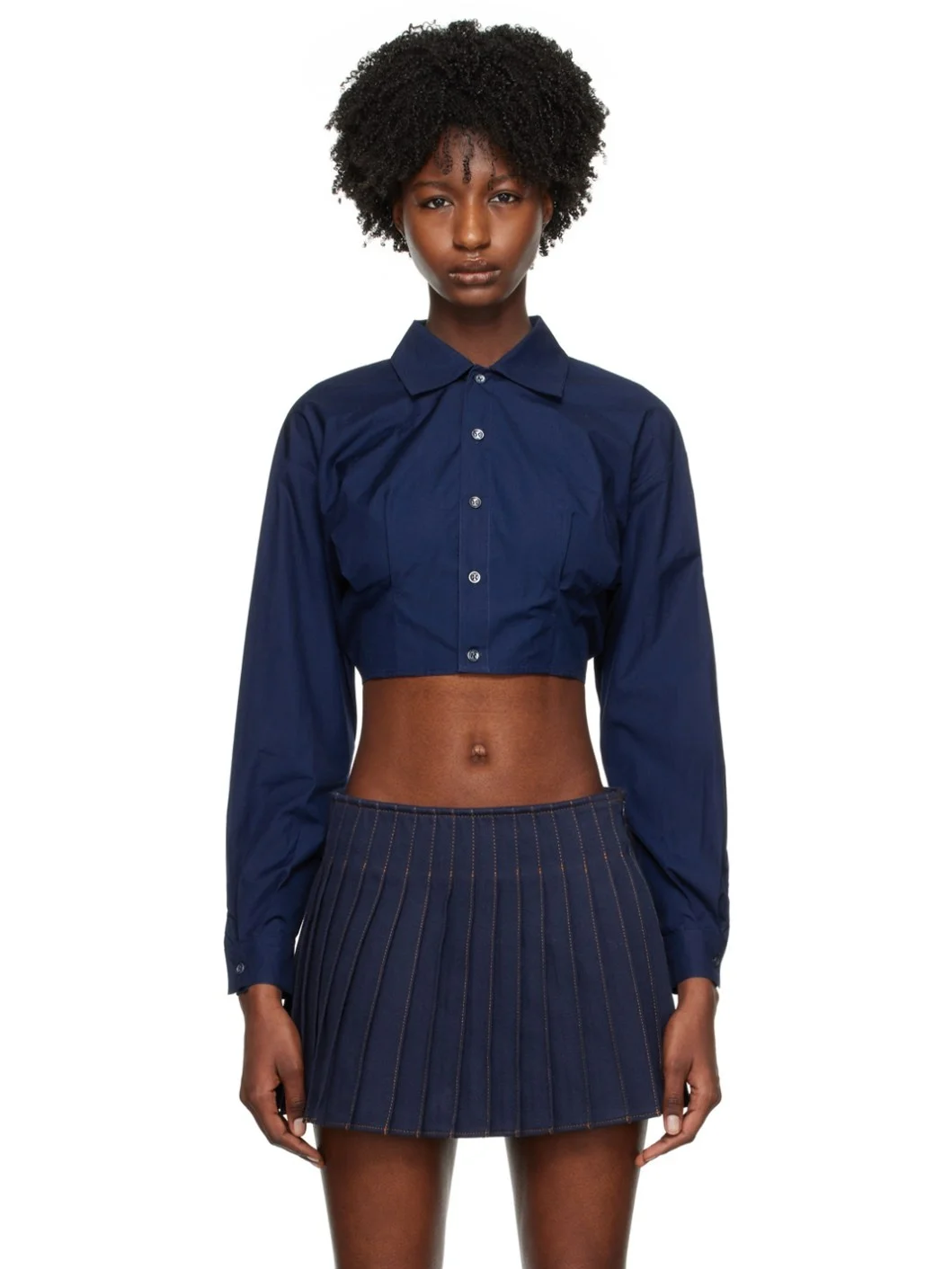 tie-detail cropped cotton shirt - 1