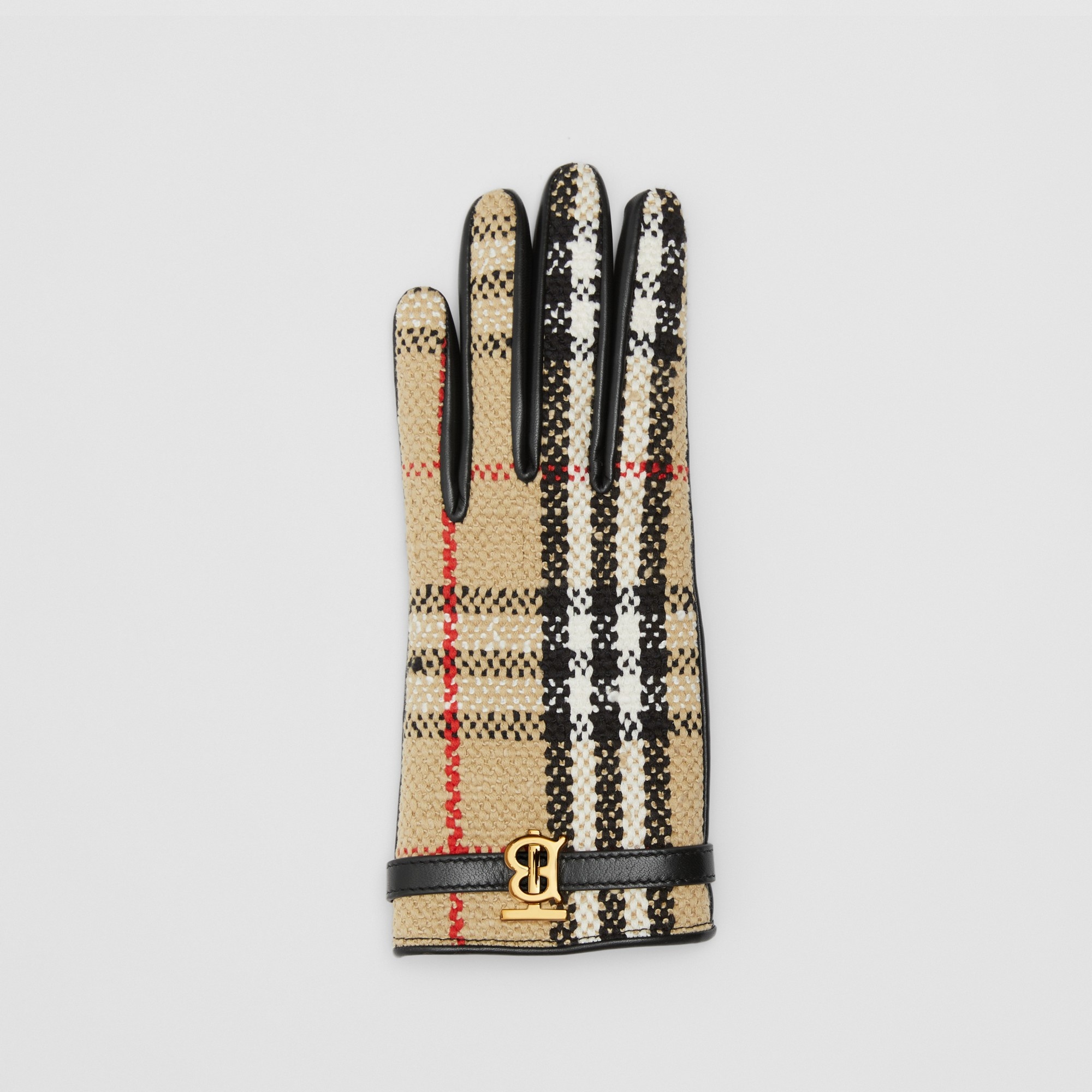 Vintage Check Bouclé and Leather Gloves - 3