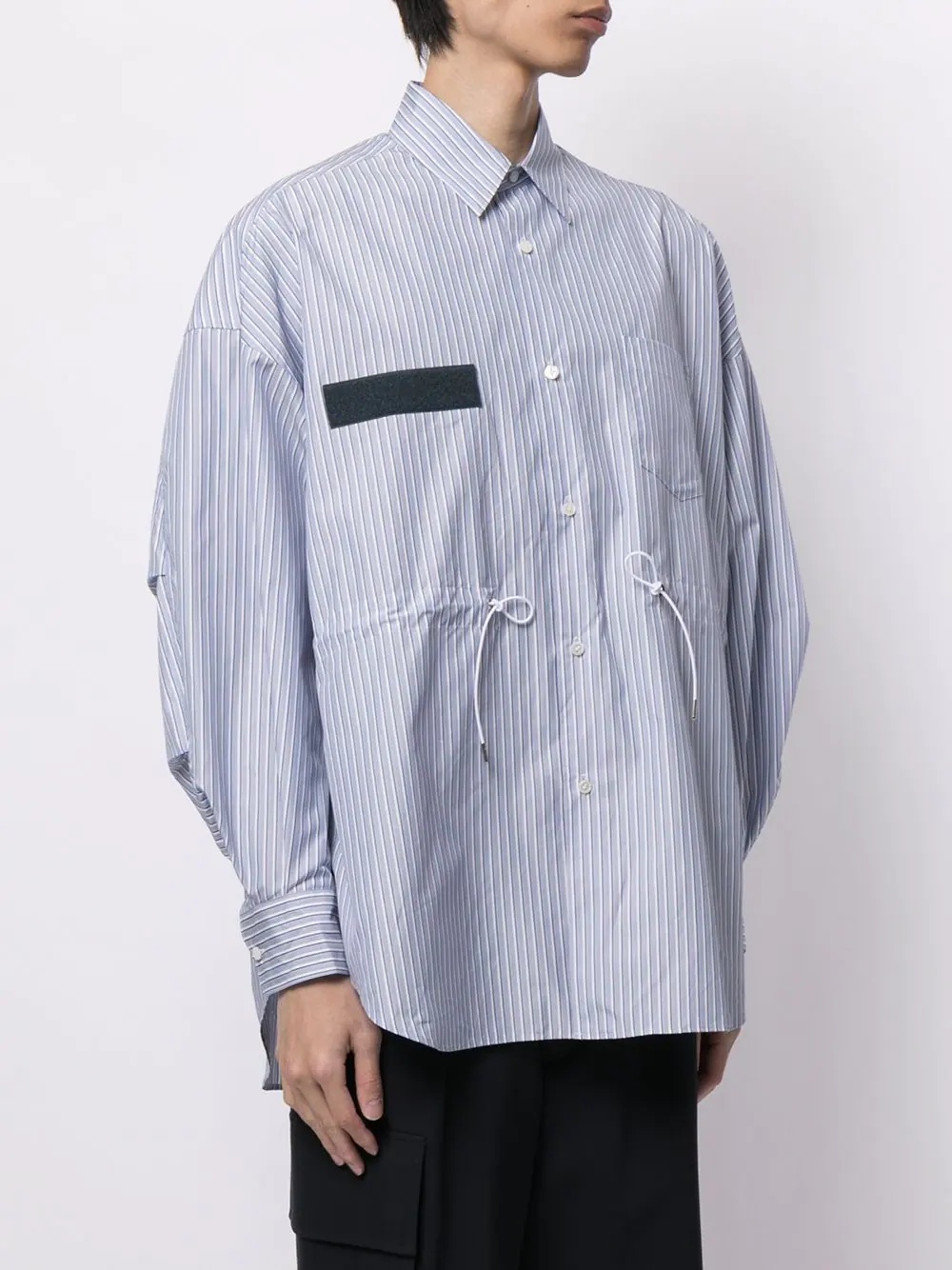 drawstring-waist stripe shirt - 3