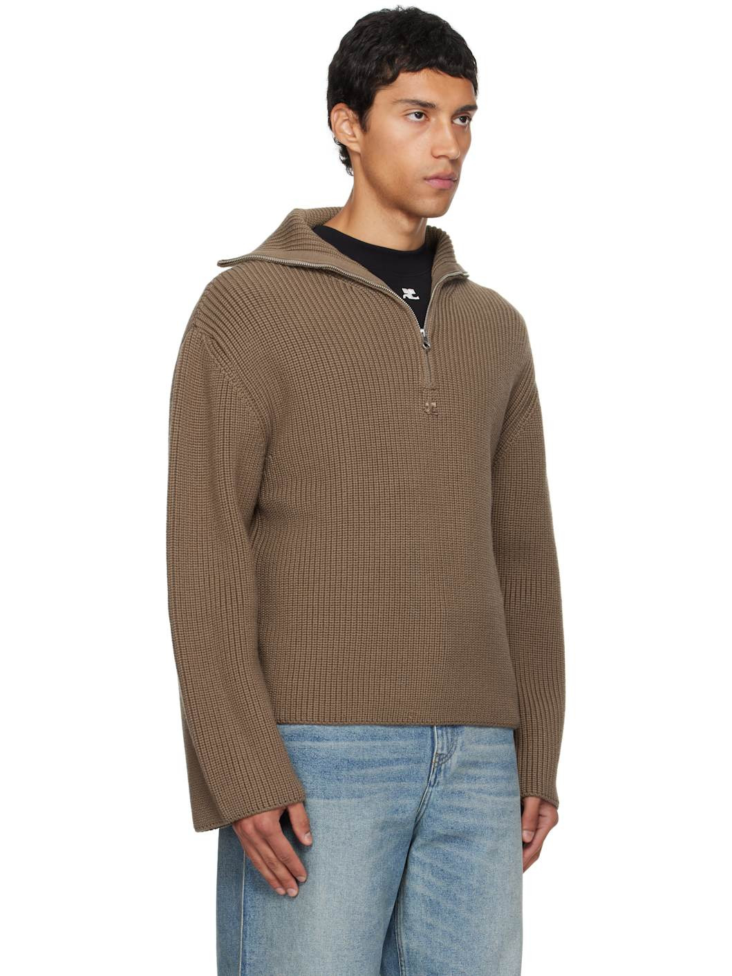Brown Ribbed Wool Trucker Sweater - 2