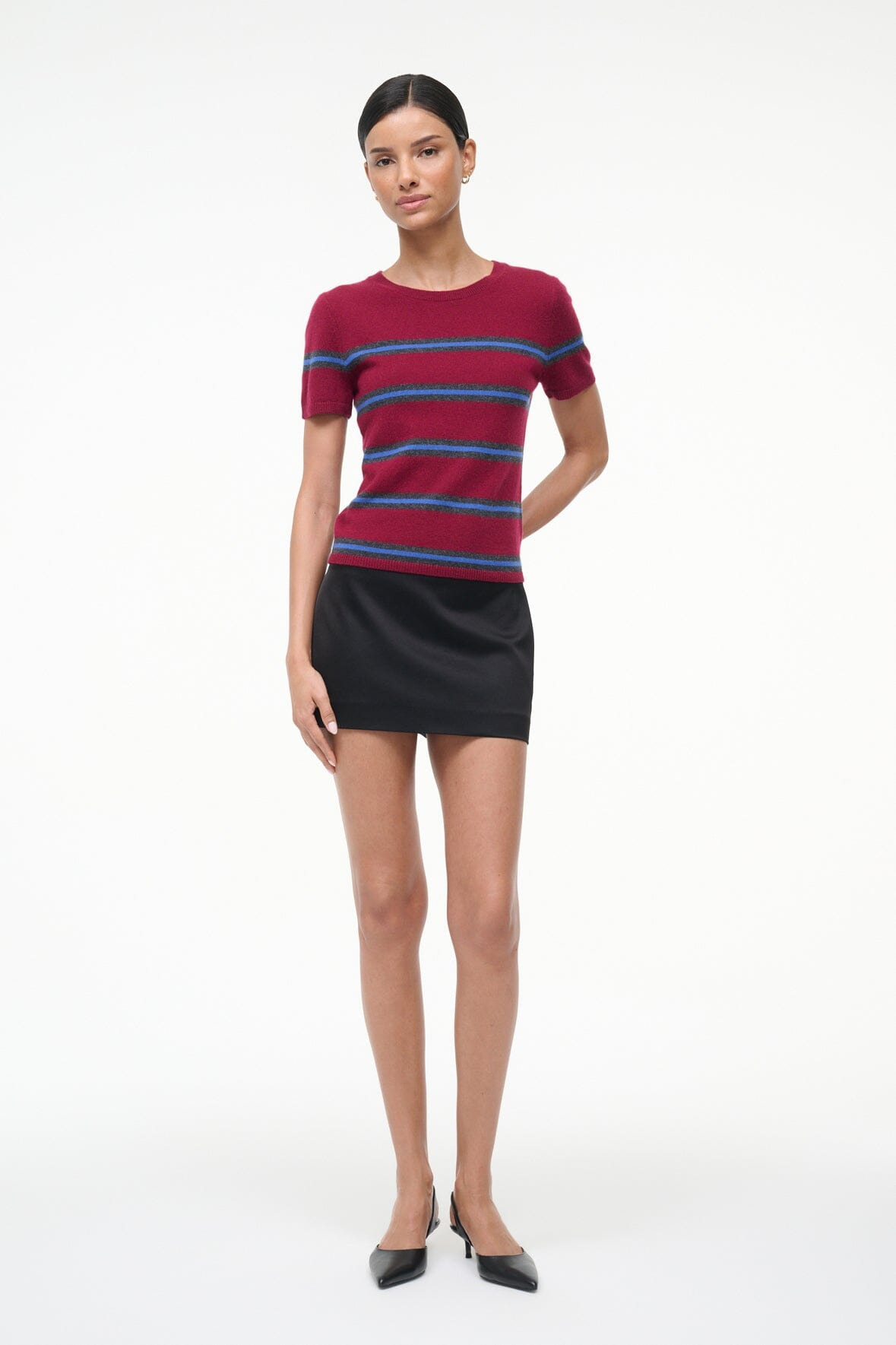 STAUD EASY CASHMERE TEE CRIMSON STRIPE - 4