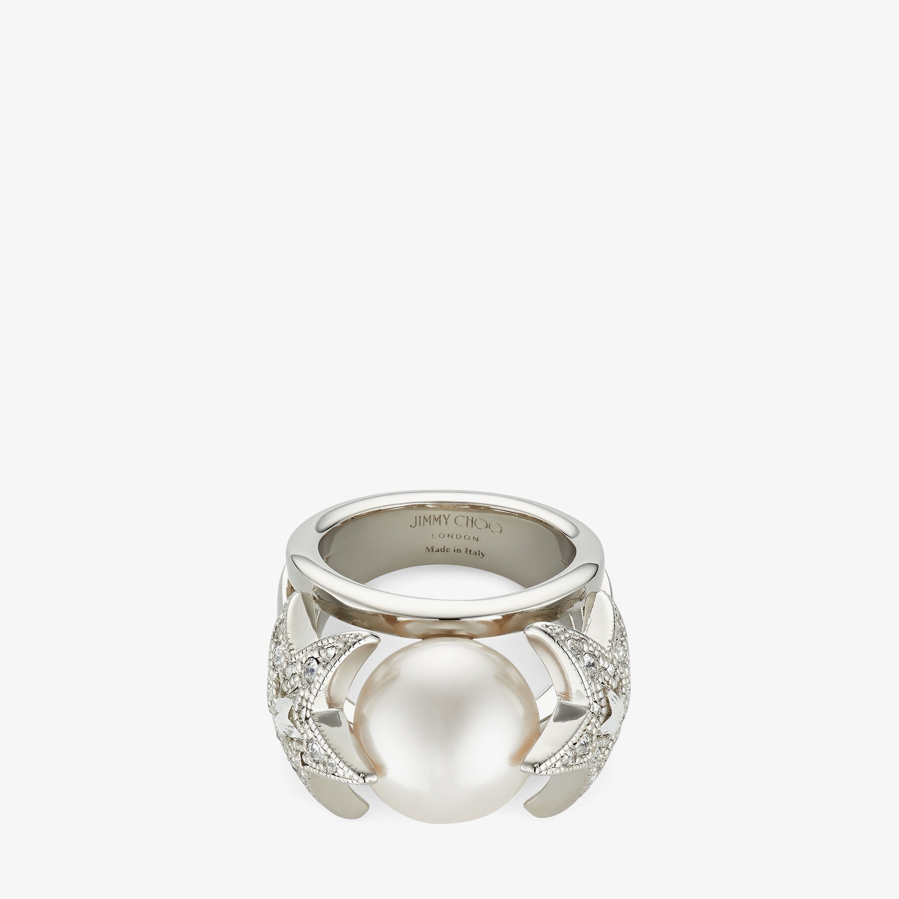 Crystal Star Ring
Silver-Finish Metal Star and Pearl Ring with Swarovski Crystals - 1