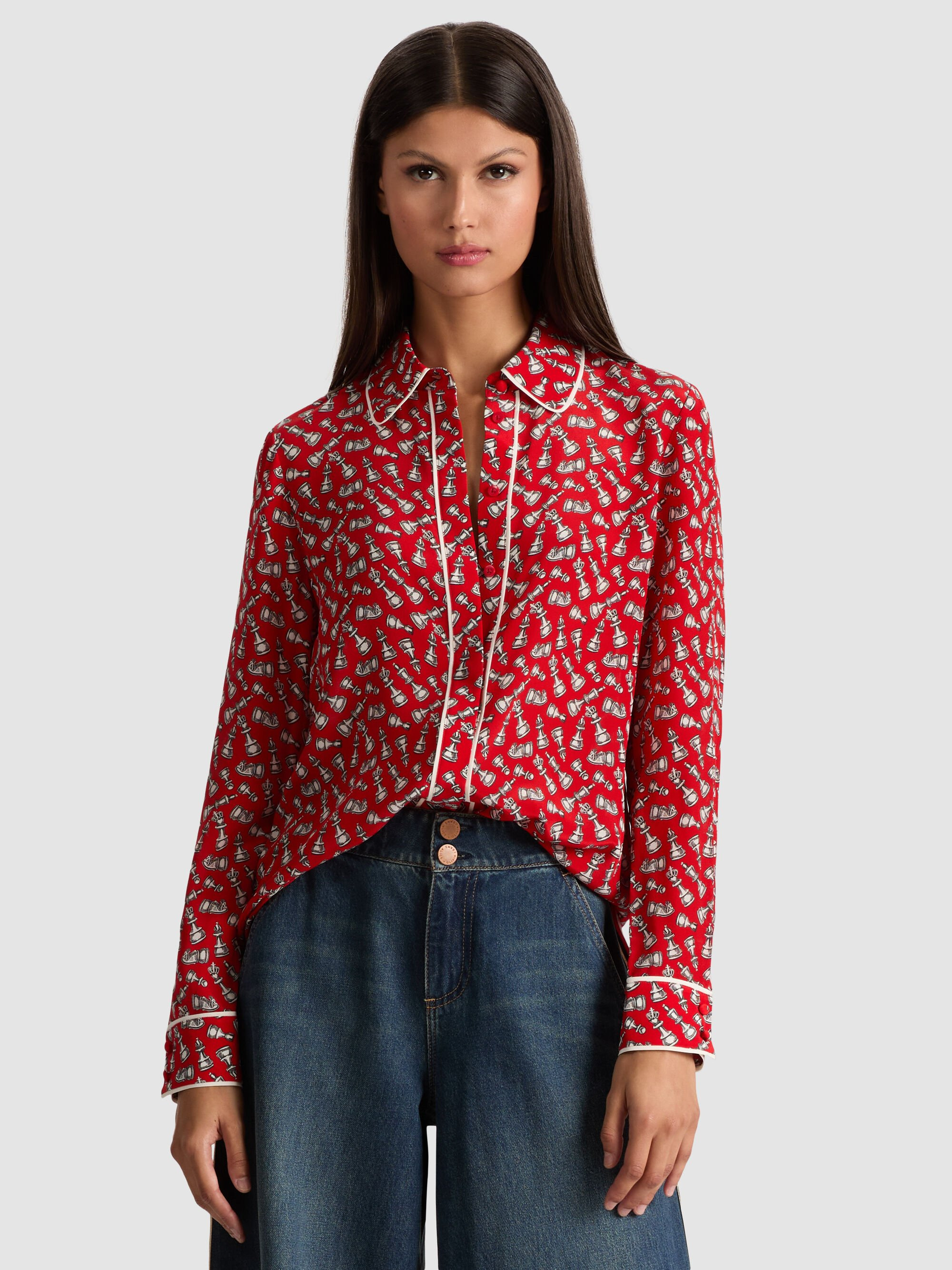 WILLA SILK BLOUSE WITH PIPING - 2