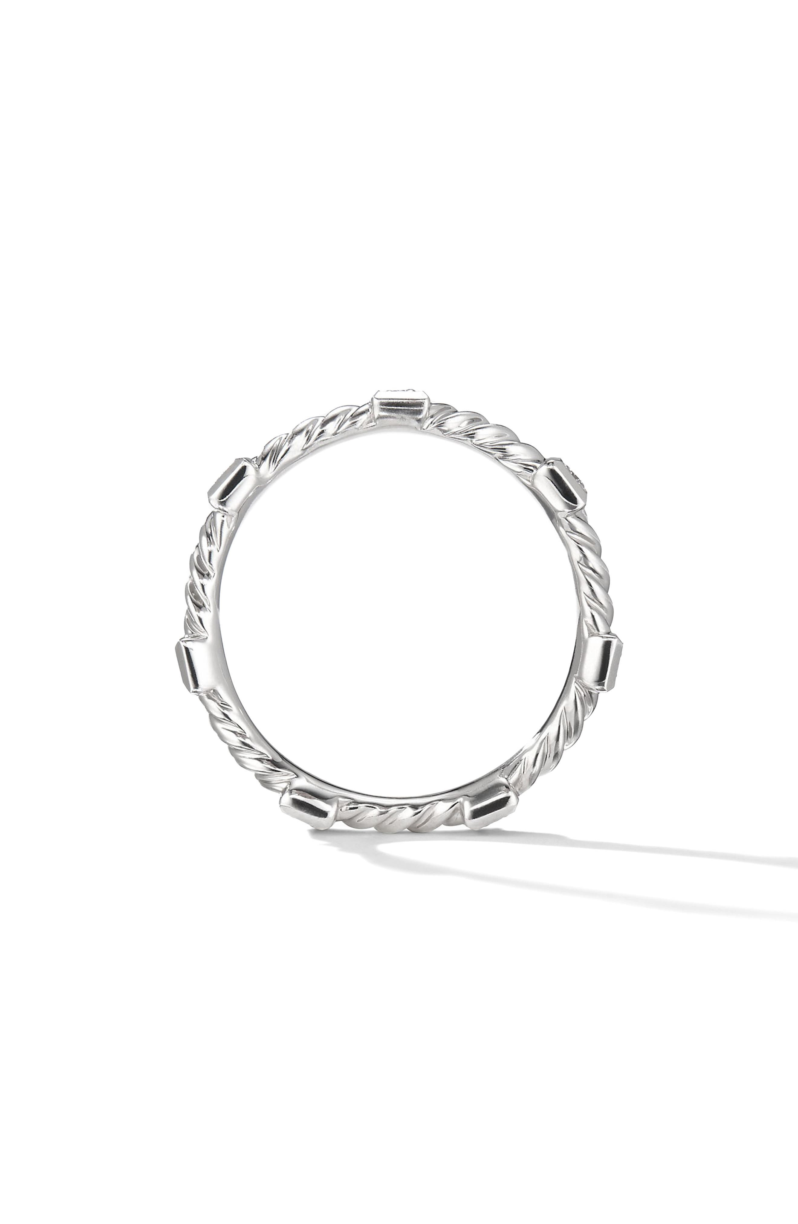 David Yurman Cable Collectibles® Stations Stack Ring in 18K Yellow Gold with Diamonds, 2mm in White  - 4