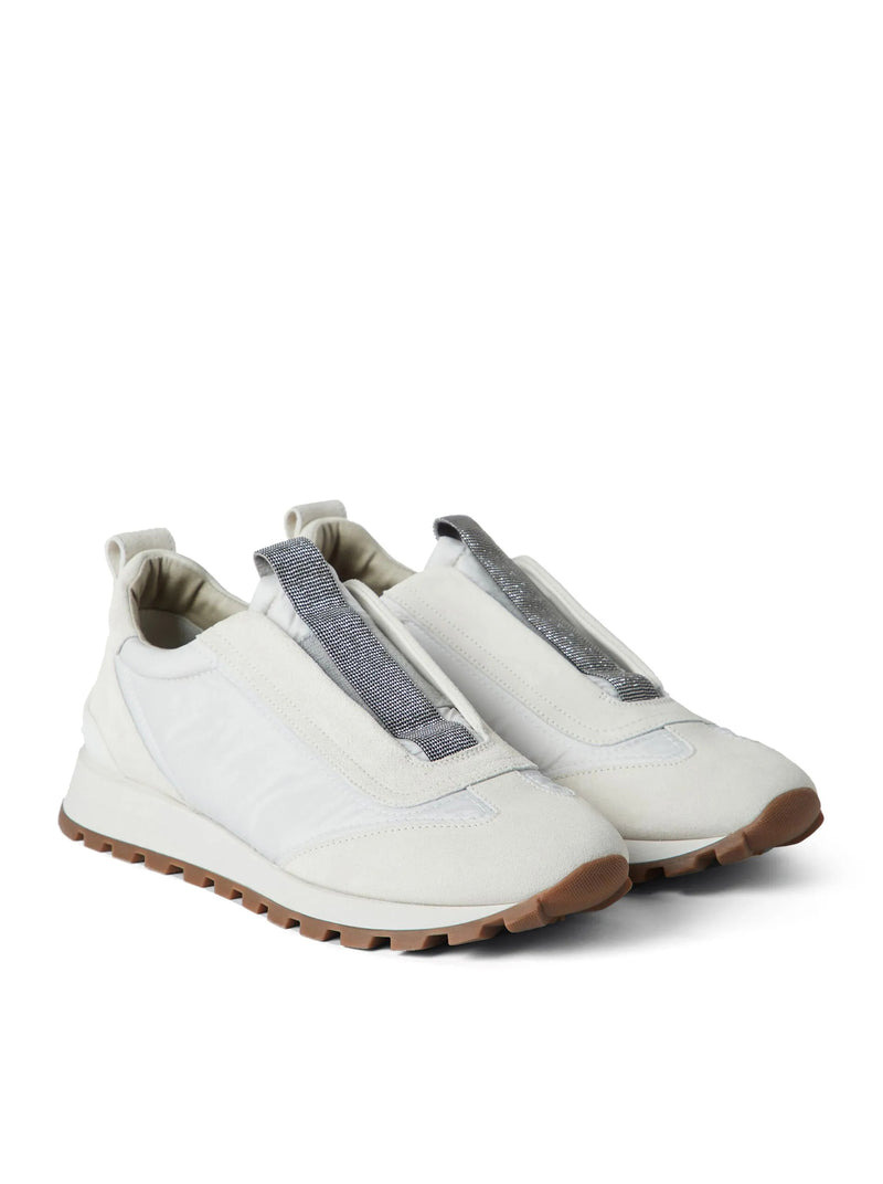 Brunello Cucinelli Women Slip On Sneakers In Leather And Fabric - 3