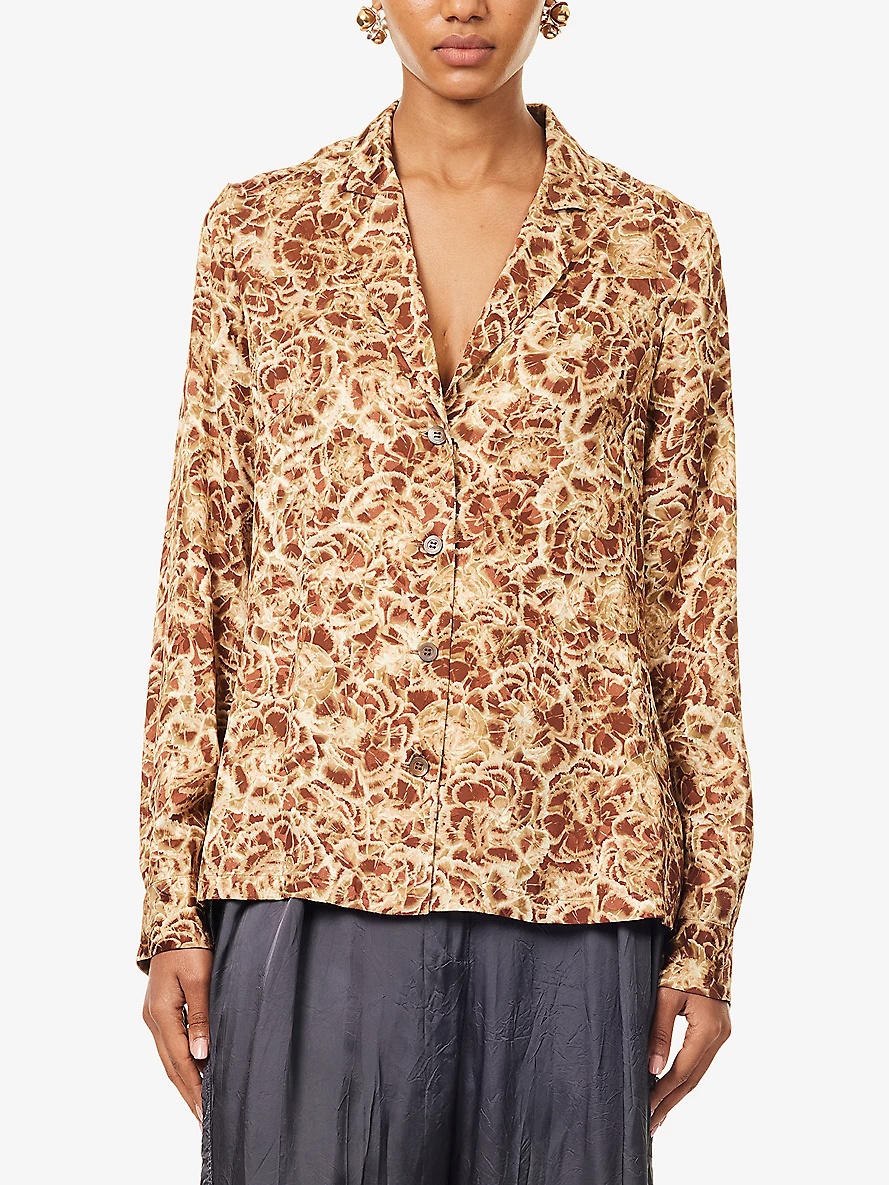 Notch-Collar Floral-Print Woven Shirt - 3