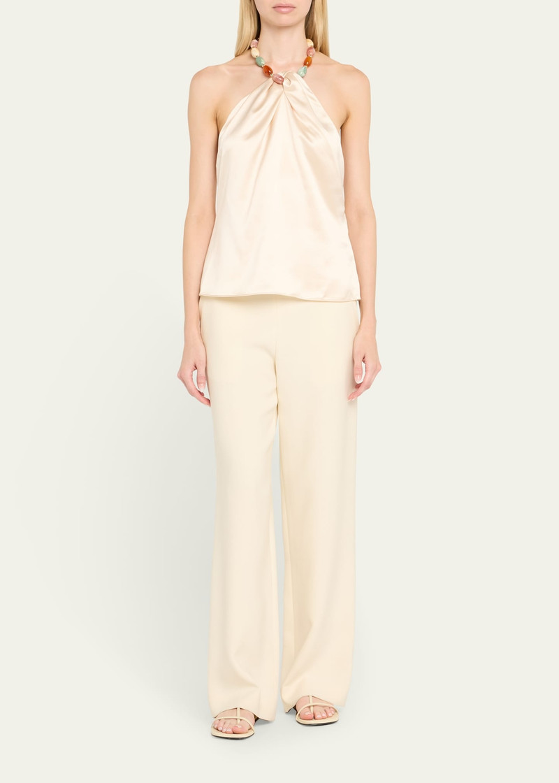 RETROFÊTE Milani Beaded Satin Halter Top outlook