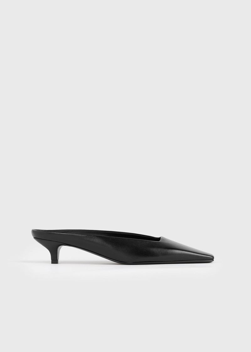 Square leather kitten mules black 8