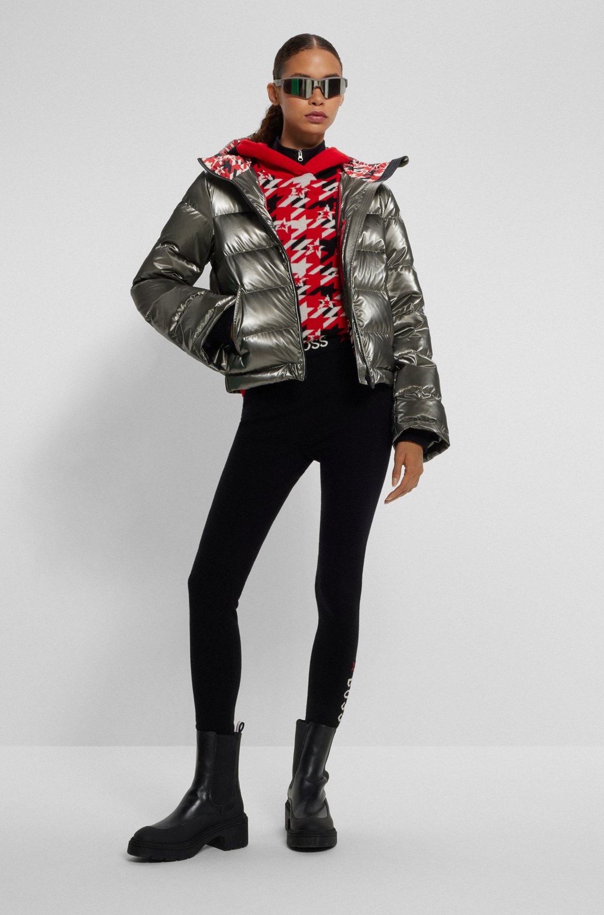 BOSS X PERFECT MOMENT HOUNDSTOOTH HOODIE IN VIRGIN WOOL - 3