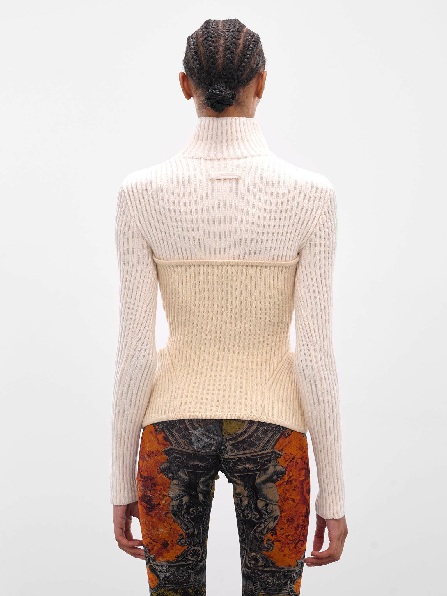 Rib-Knit Corset Turtleneck Sweater - 3