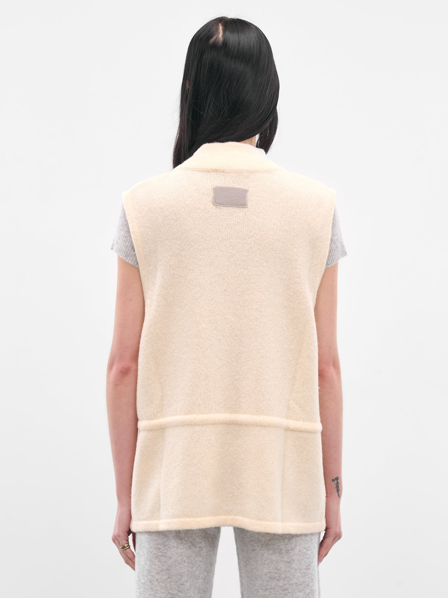 Cream Tied Buttoned Knit Vest - 3
