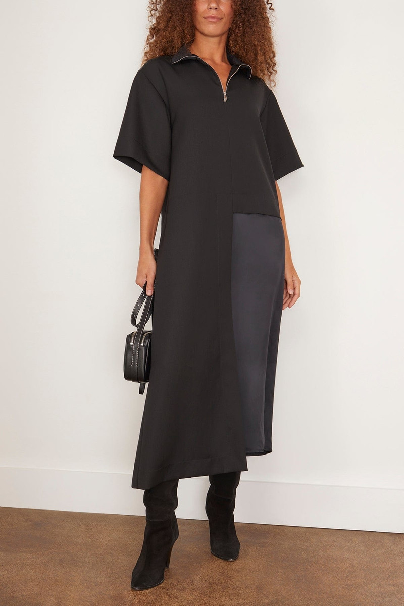 Plan C Long Sleeve Half Zip Dress in Black outlook