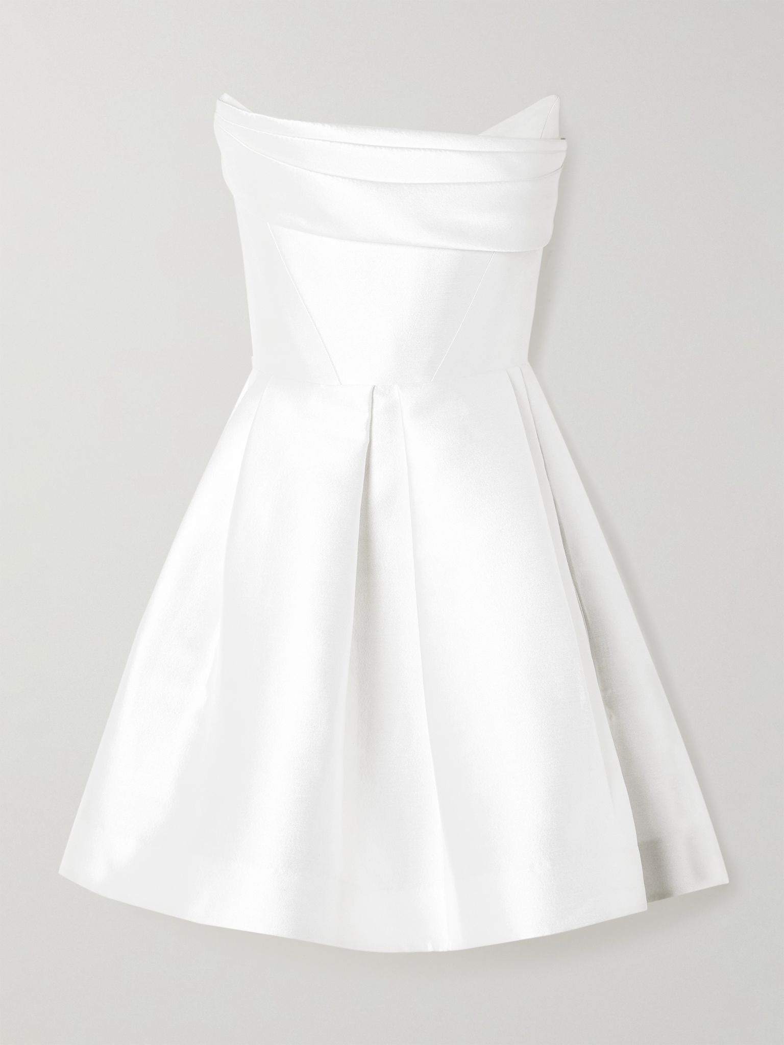 Strapless draped sateen mini dress White - 1