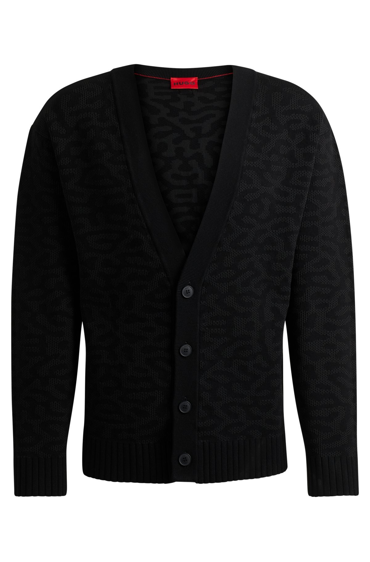 V-NECK CARDIGAN WITH ANIMAL-PATTERN JACQUARD - 1