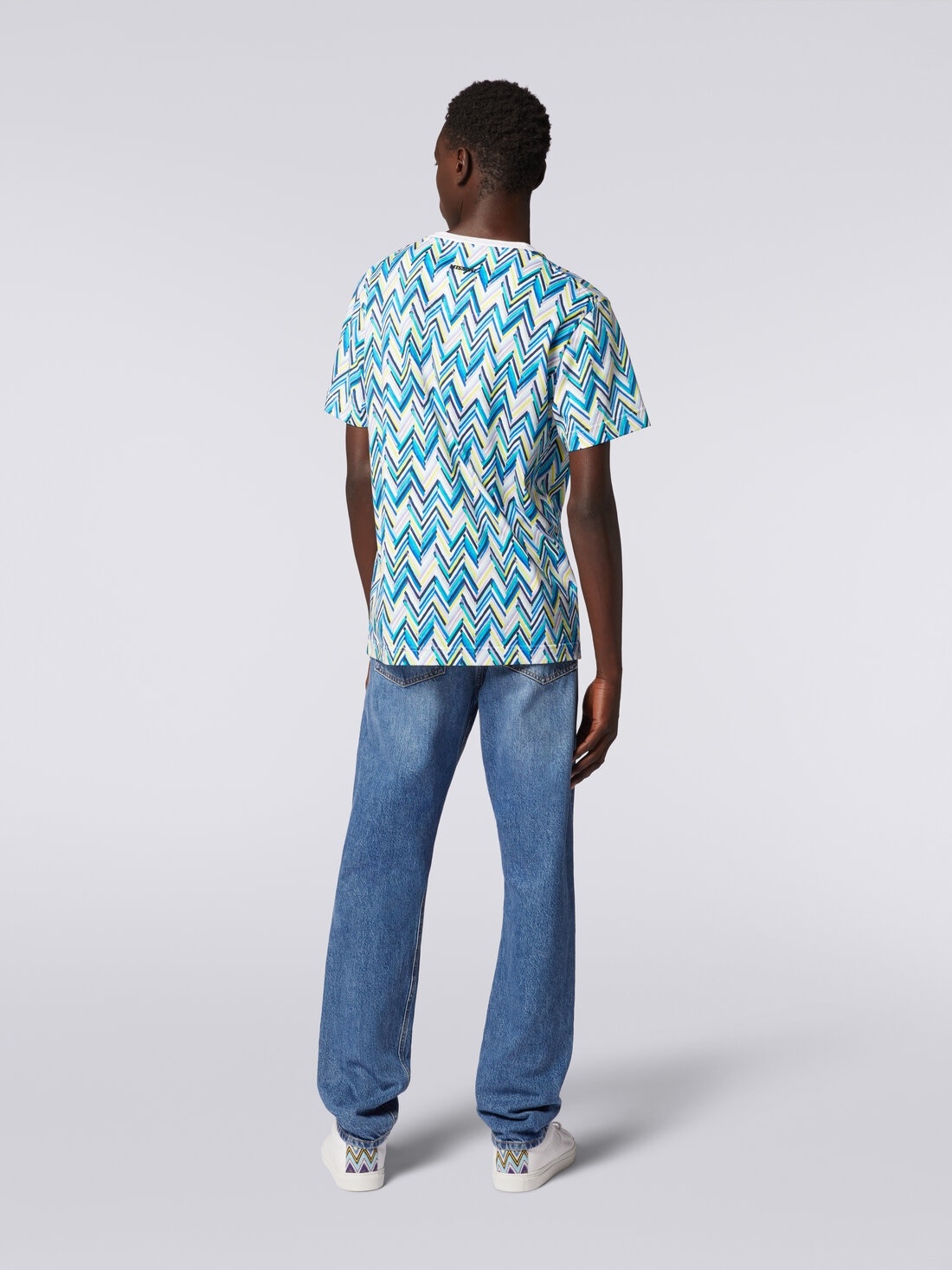 Crew-neck T-shirt in cotton with zigzag print - 4