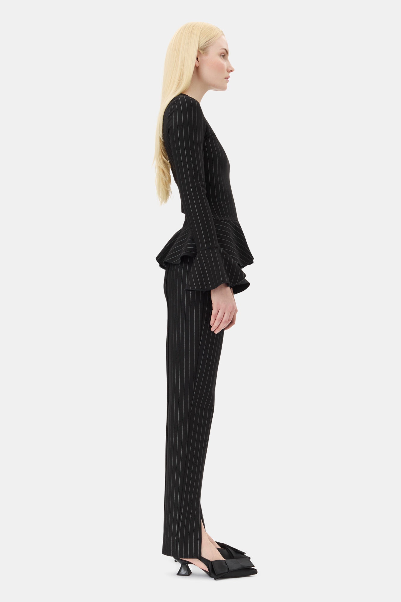BLACK STRIPE MID WAIST PANTS - 4