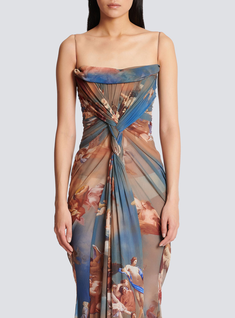 Sky printed draped tulle maxi dress 5