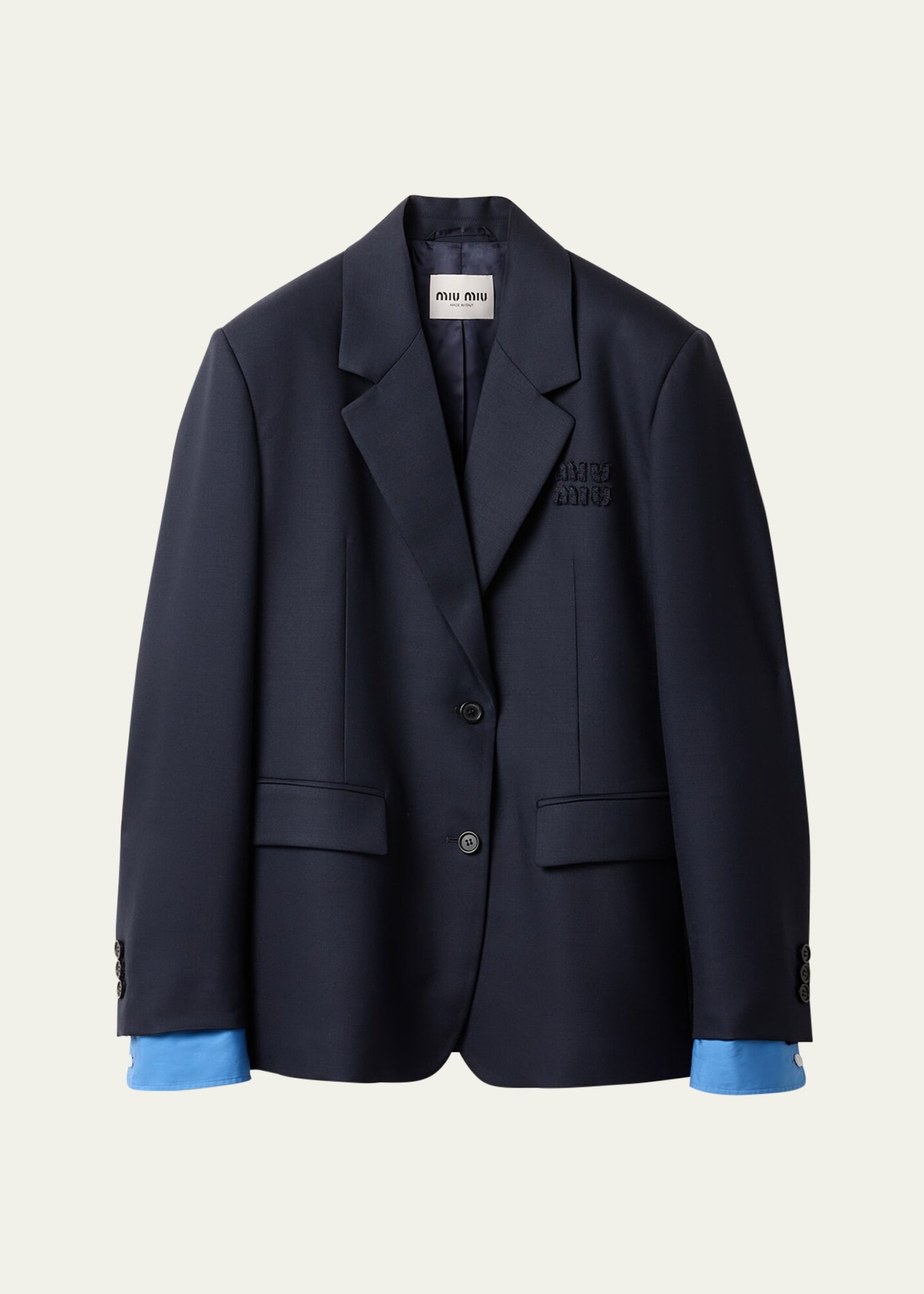 Logo Embroidered Oversized Wool Blazer Jacket - 1