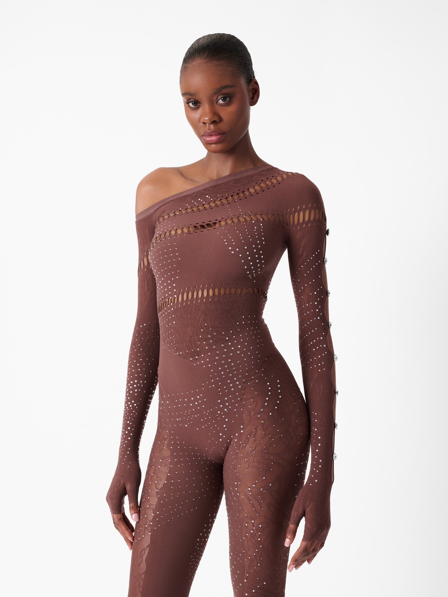 IVY LONG RHINESTONE JUMPSUIT OLD MONEY BROWN - 3