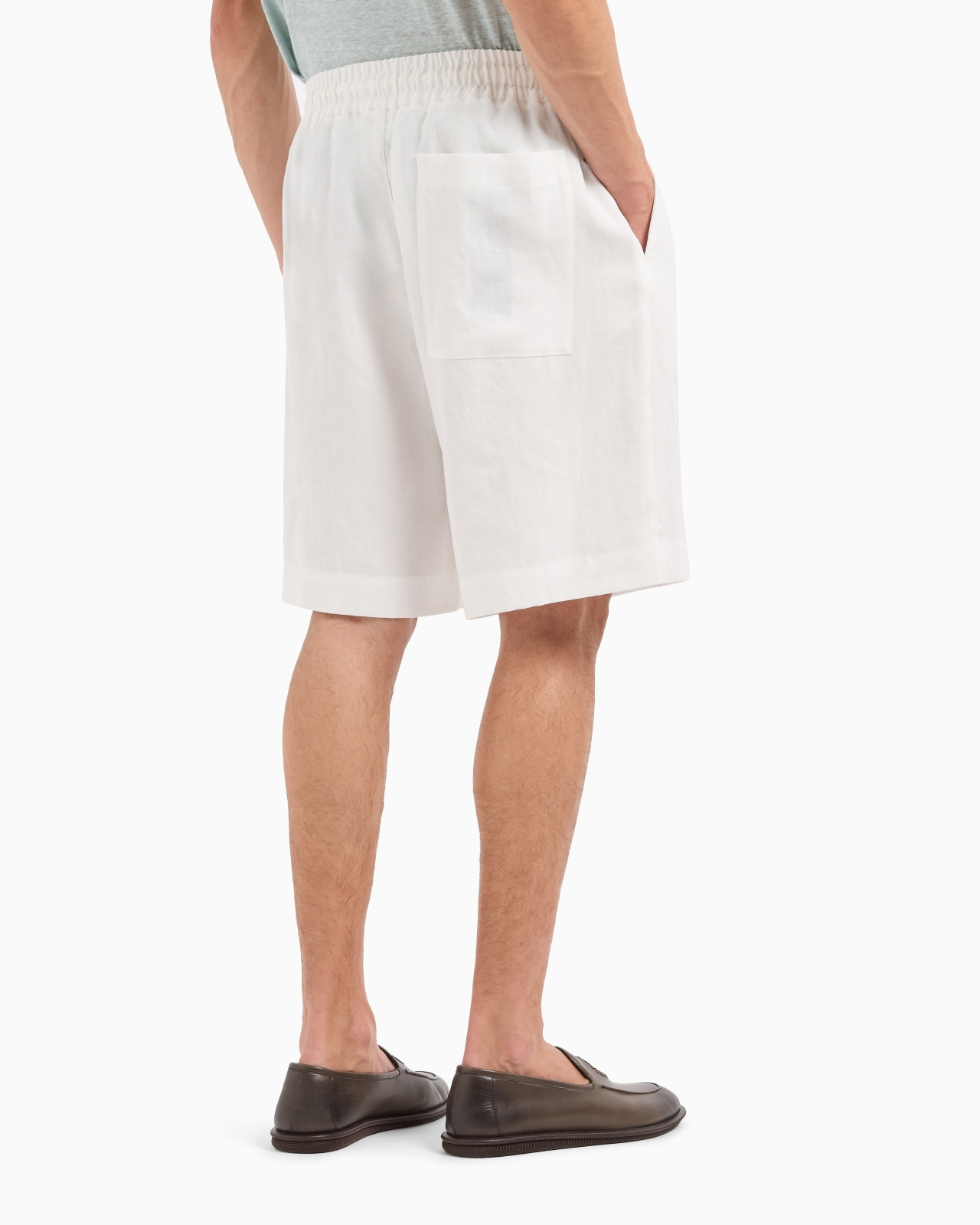 Pure linen canvas flat-front Bermuda shorts - 3