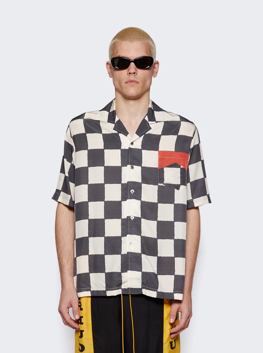 Silk Printed Broken Checker Shirt Black And White - 3