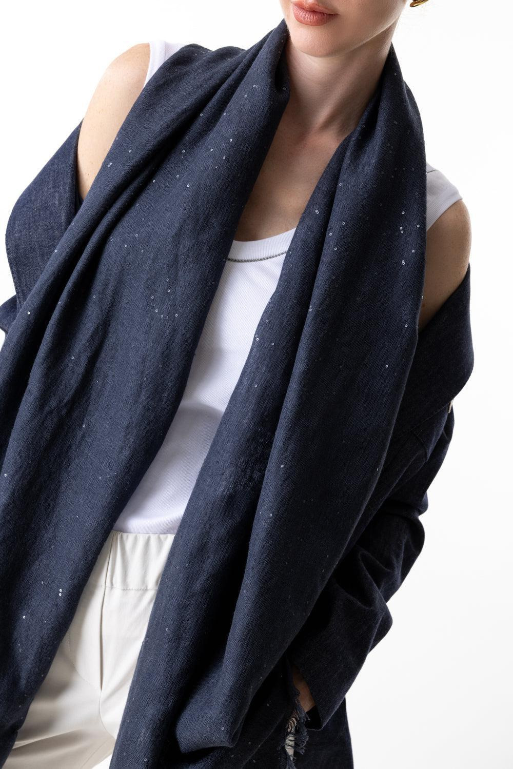 Pailette Scarf - Navy - 3